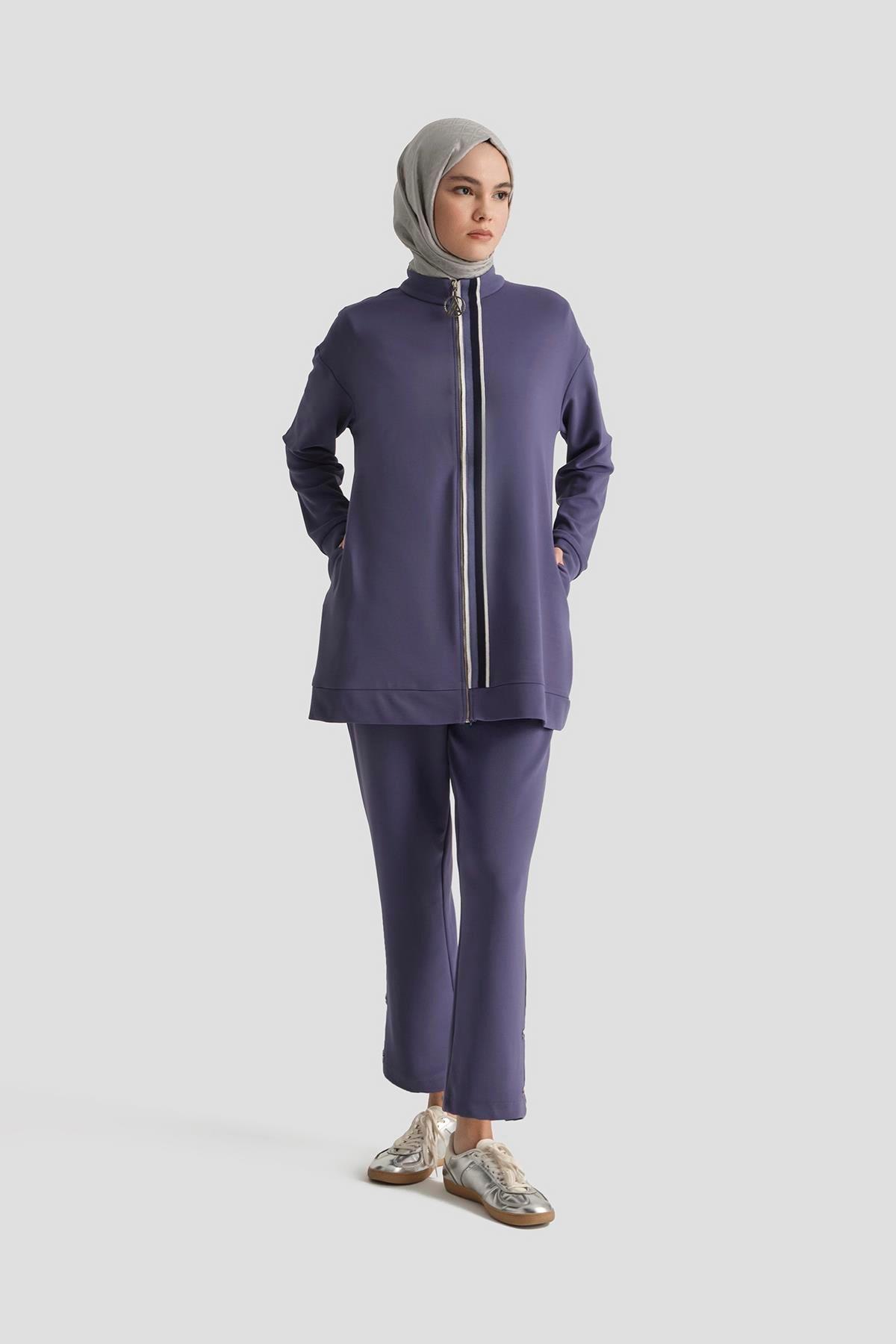ARMİNE TREND Fermuarlı Pantolonlu İkili Takım-Mor 25YT633