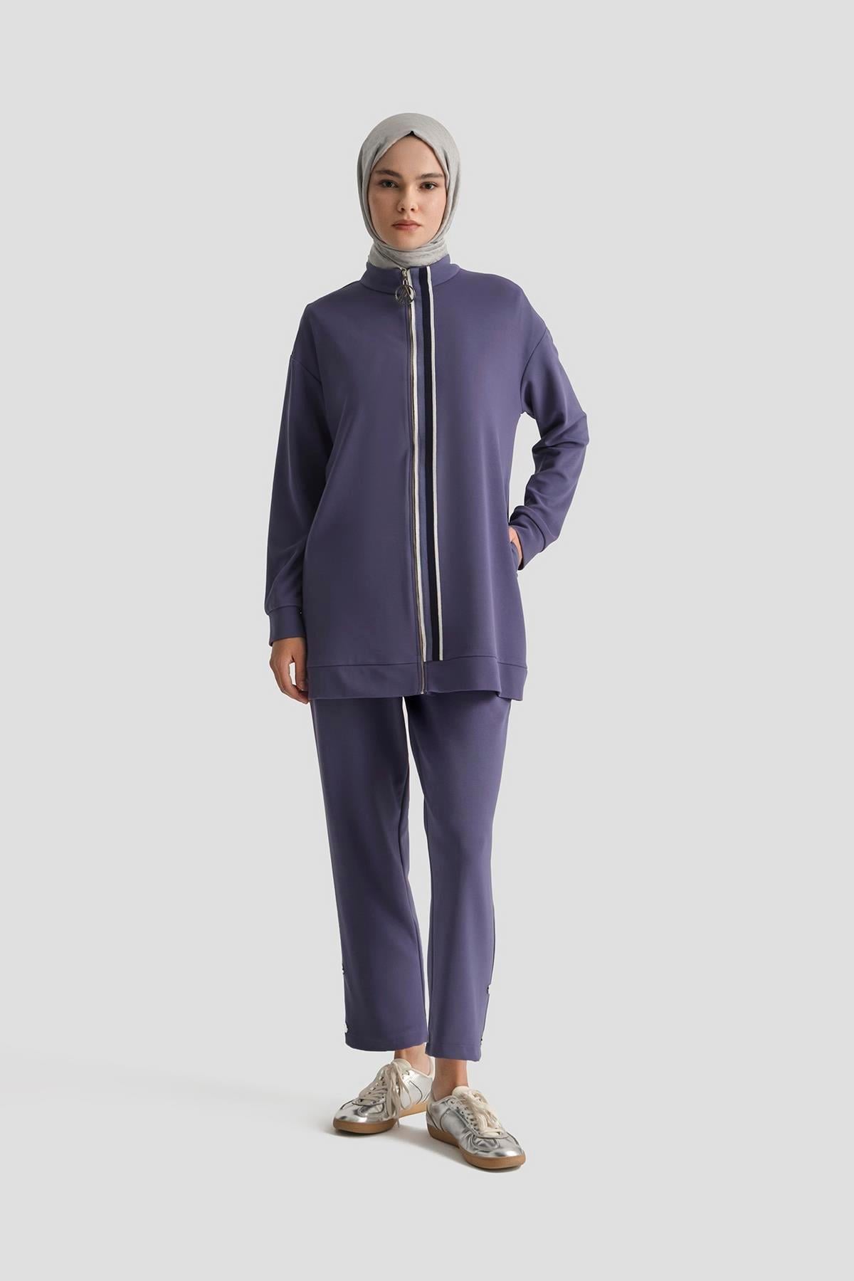 ARMİNE TREND Fermuarlı Pantolonlu İkili Takım-Mor 25YT633