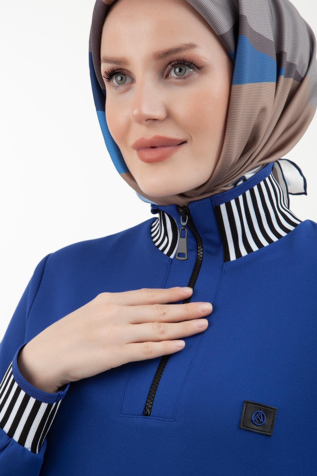 ARMİNE TREND Fermuarlı Ribanalı Tunik-Saks 23KT423