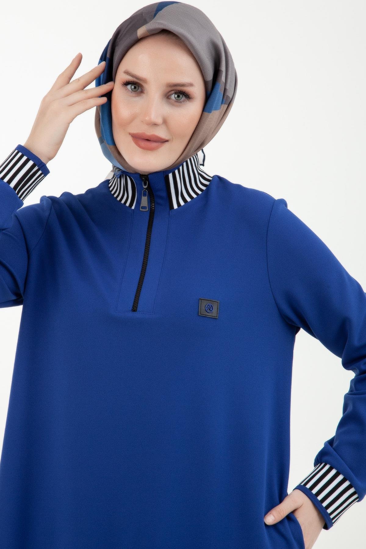 ARMİNE TREND Fermuarlı Ribanalı Tunik-Saks 23KT423