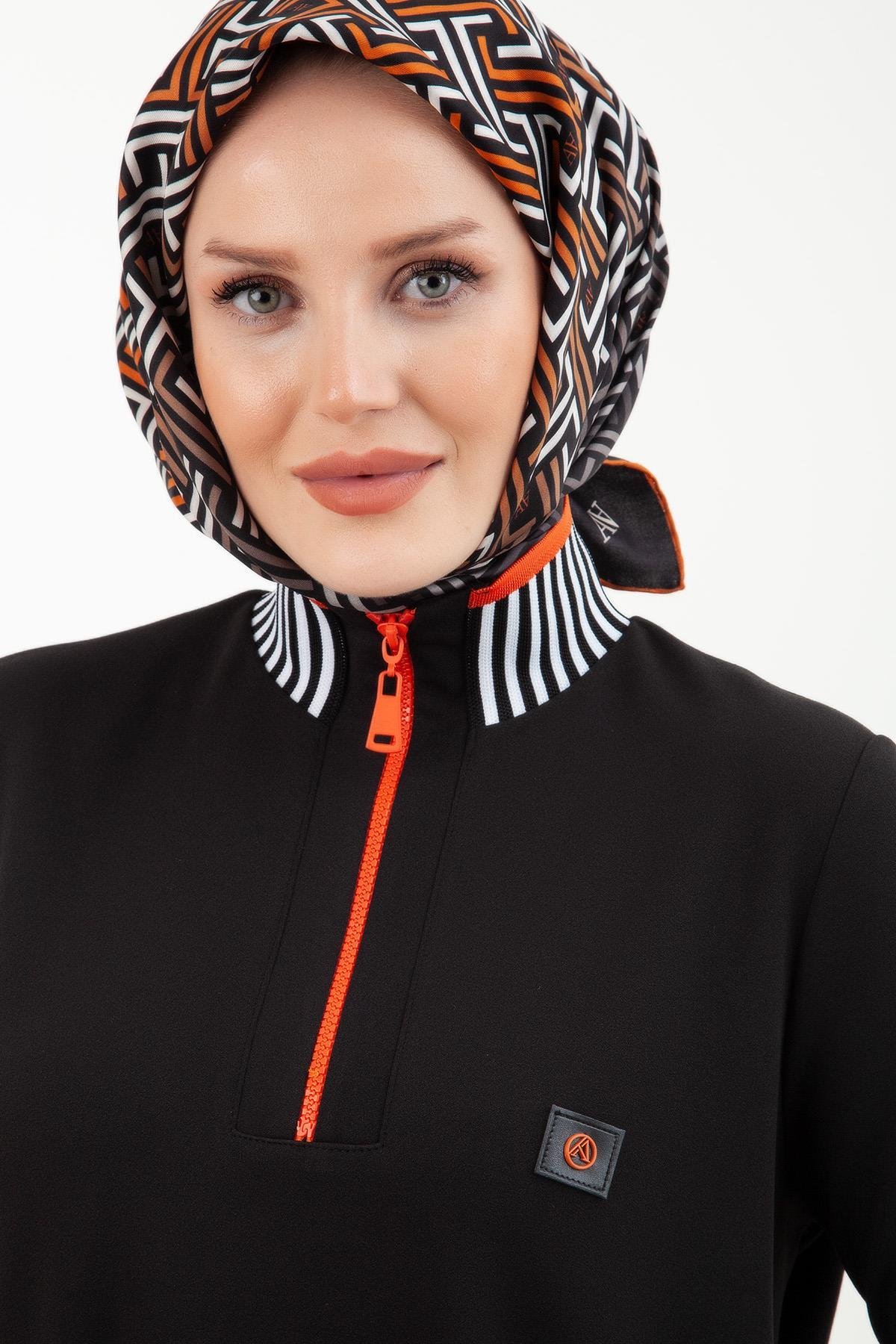 ARMİNE TREND Fermuarlı Ribanalı Tunik-Siyah 23KT423