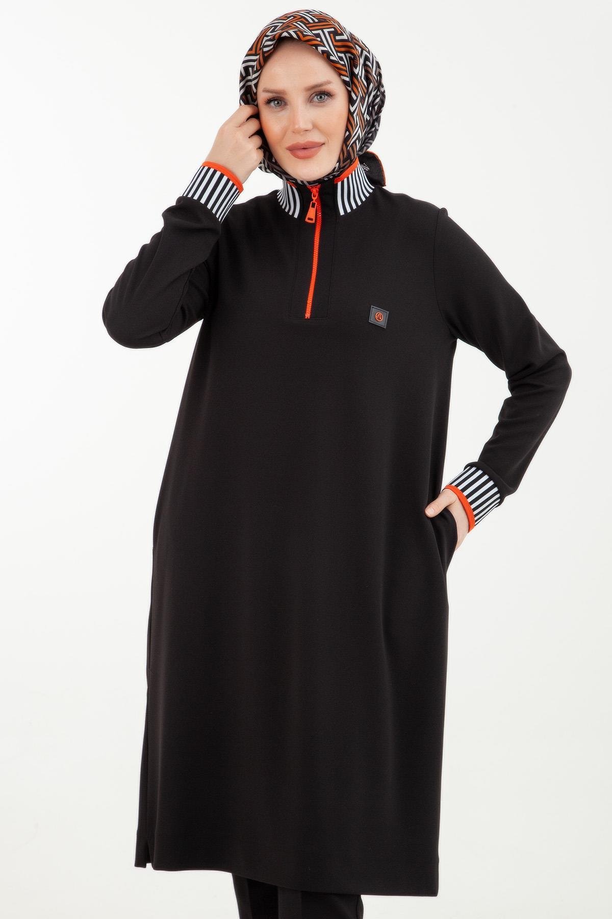 ARMİNE TREND Fermuarlı Ribanalı Tunik-Siyah 23KT423