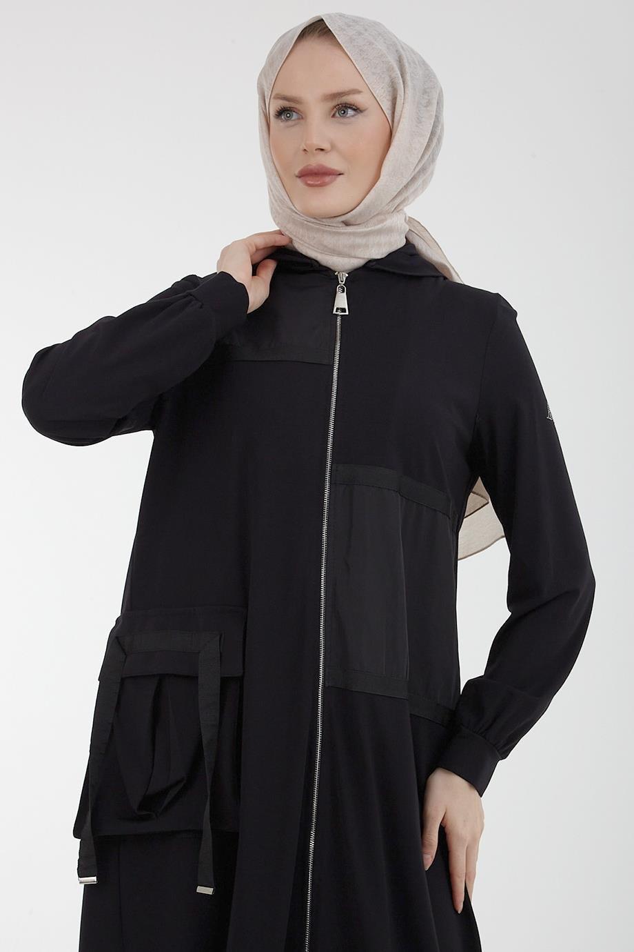 ARMİNE TREND Fermuarlu Ferace-Siyah 23YT804