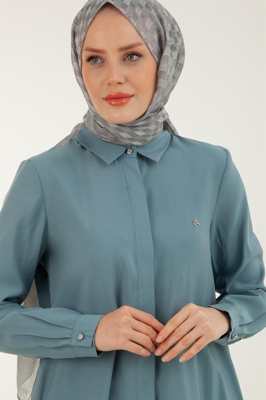 ARMİNE TREND Gizli Düğmeli Gömlek Yakalı Tunik-Mint 23YT459