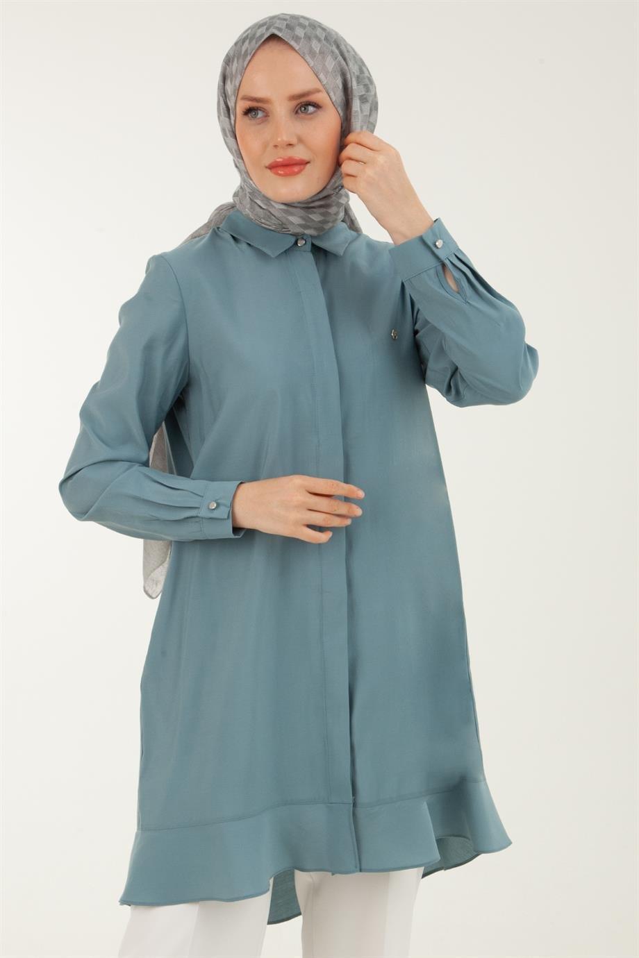 ARMİNE TREND Gizli Düğmeli Gömlek Yakalı Tunik-Mint 23YT459