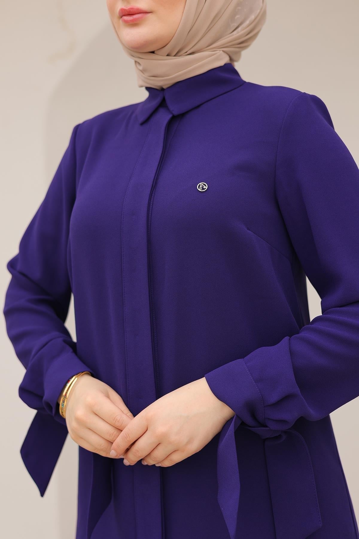 ARMİNE TREND Gizli Düğmeli Gömlek Yakalı Tunik Morcivent 24KT472