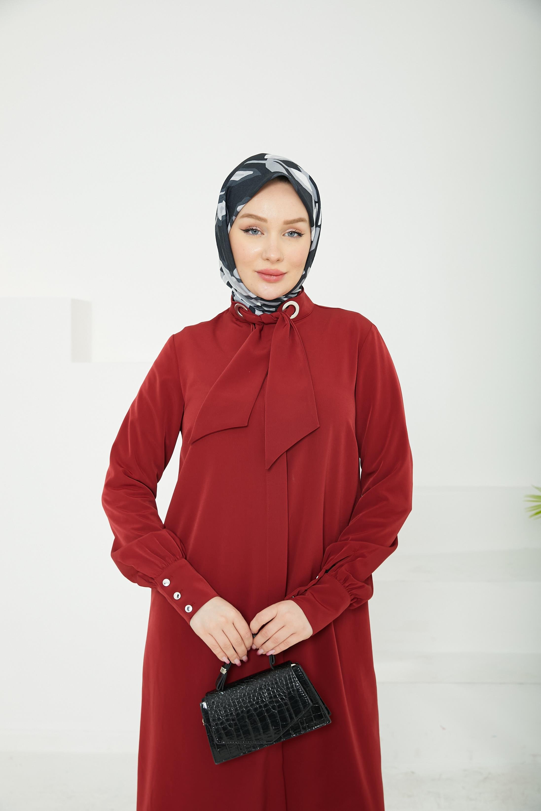 ARMİNE TREND Gizli Düğmeli Yakası Kurdele Detaylı Tunik-Bordo-25YT450