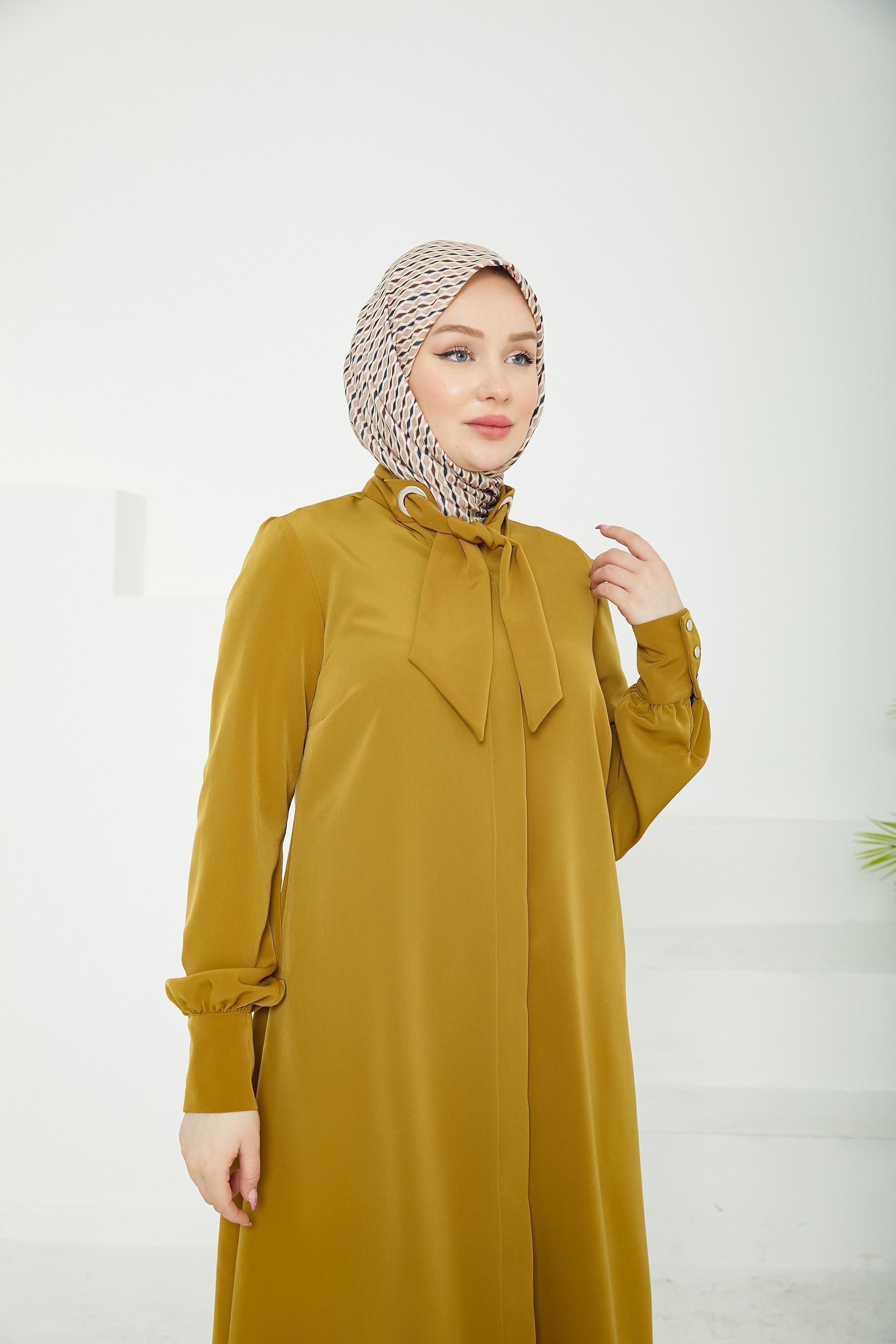 ARMİNE TREND Gizli Düğmeli Yakası Kurdele Detaylı Tunik-Hardal-25YT450