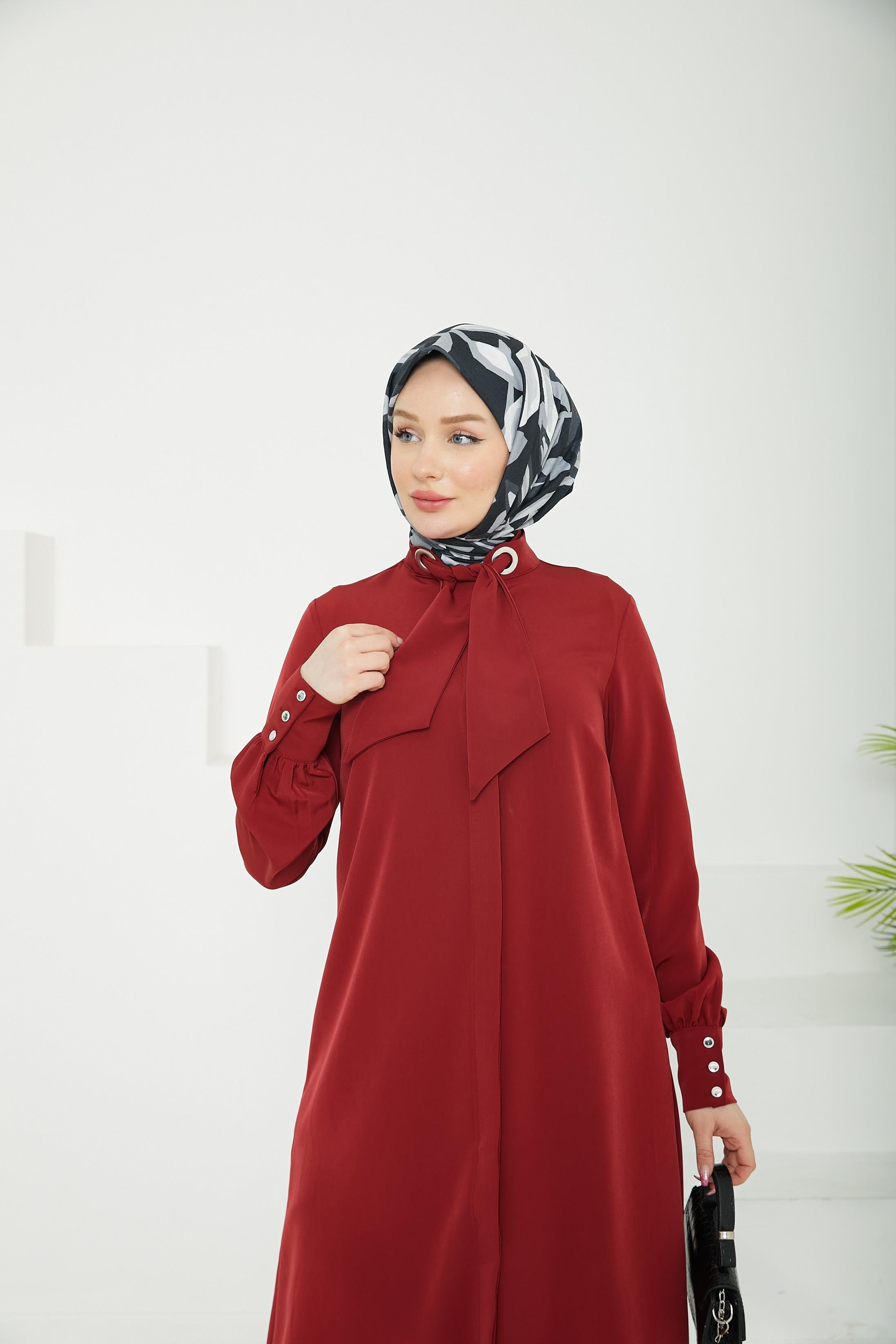 ARMİNE TREND Gizli Düğmeli Yakası Kurdele Detaylı Tunik-Bordo-25YT450