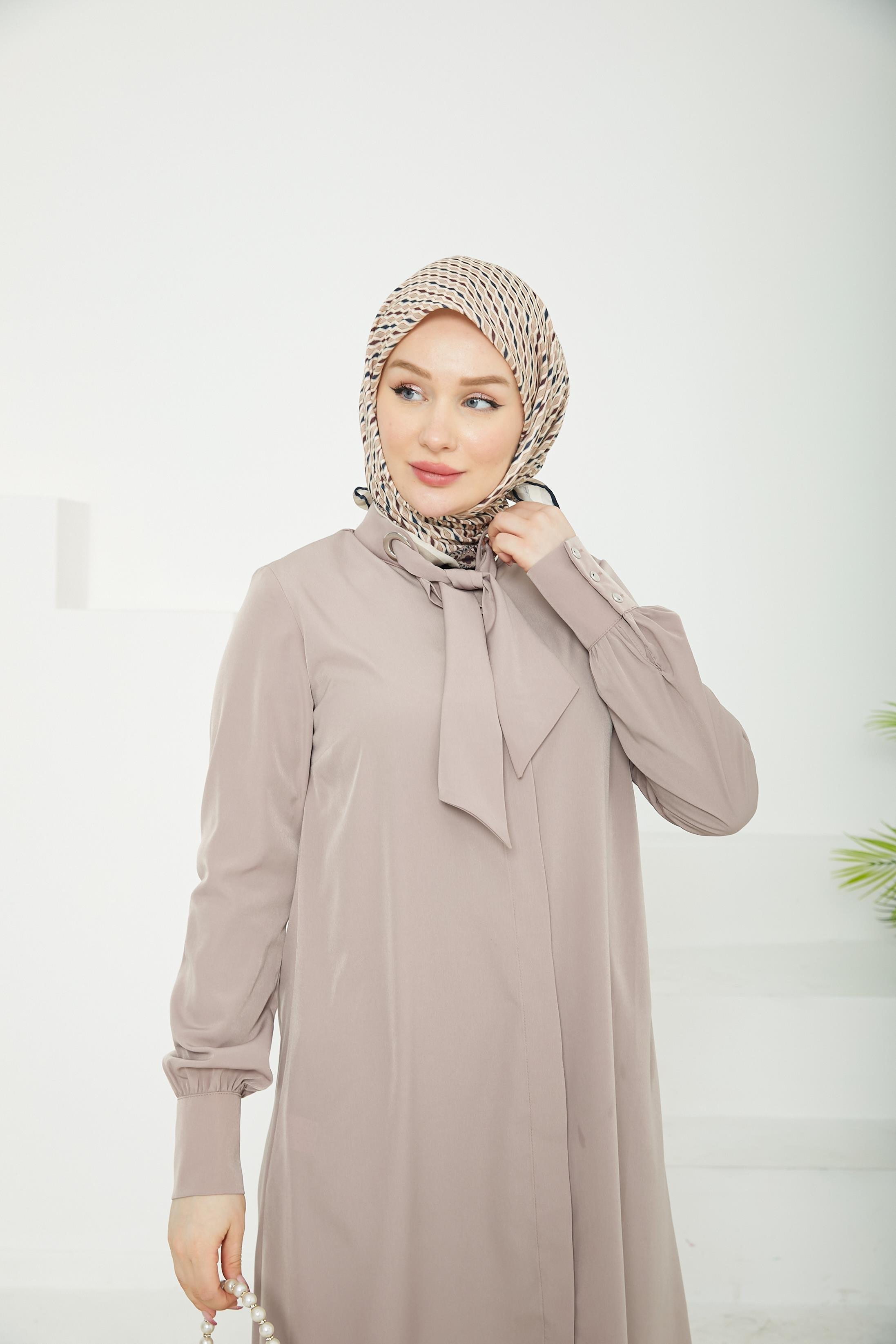 ARMİNE TREND Gizli Düğmeli Yakası Kurdele Detaylı Tunik-Vizon-25YT450