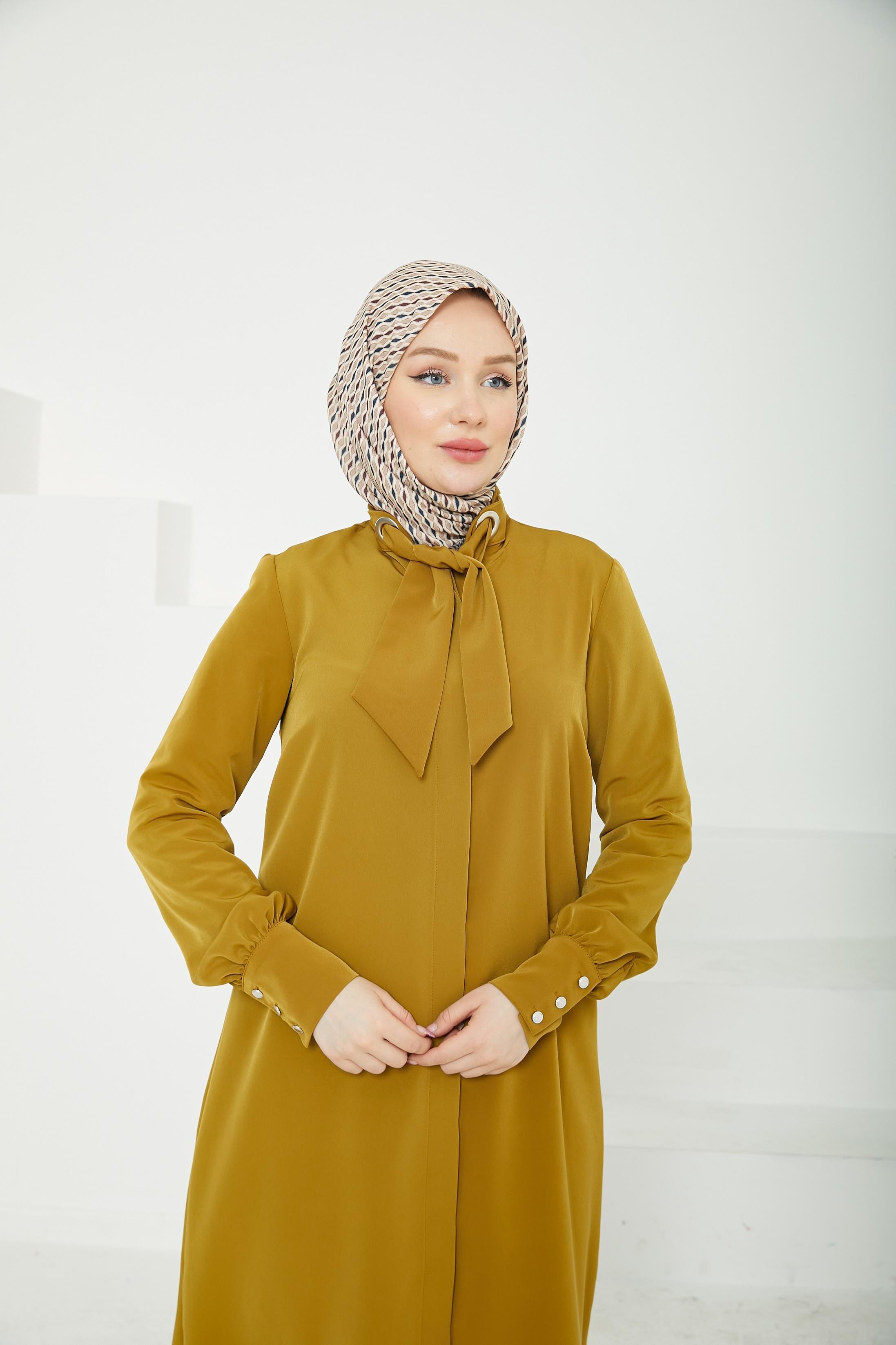 ARMİNE TREND Gizli Düğmeli Yakası Kurdele Detaylı Tunik-Hardal-25YT450