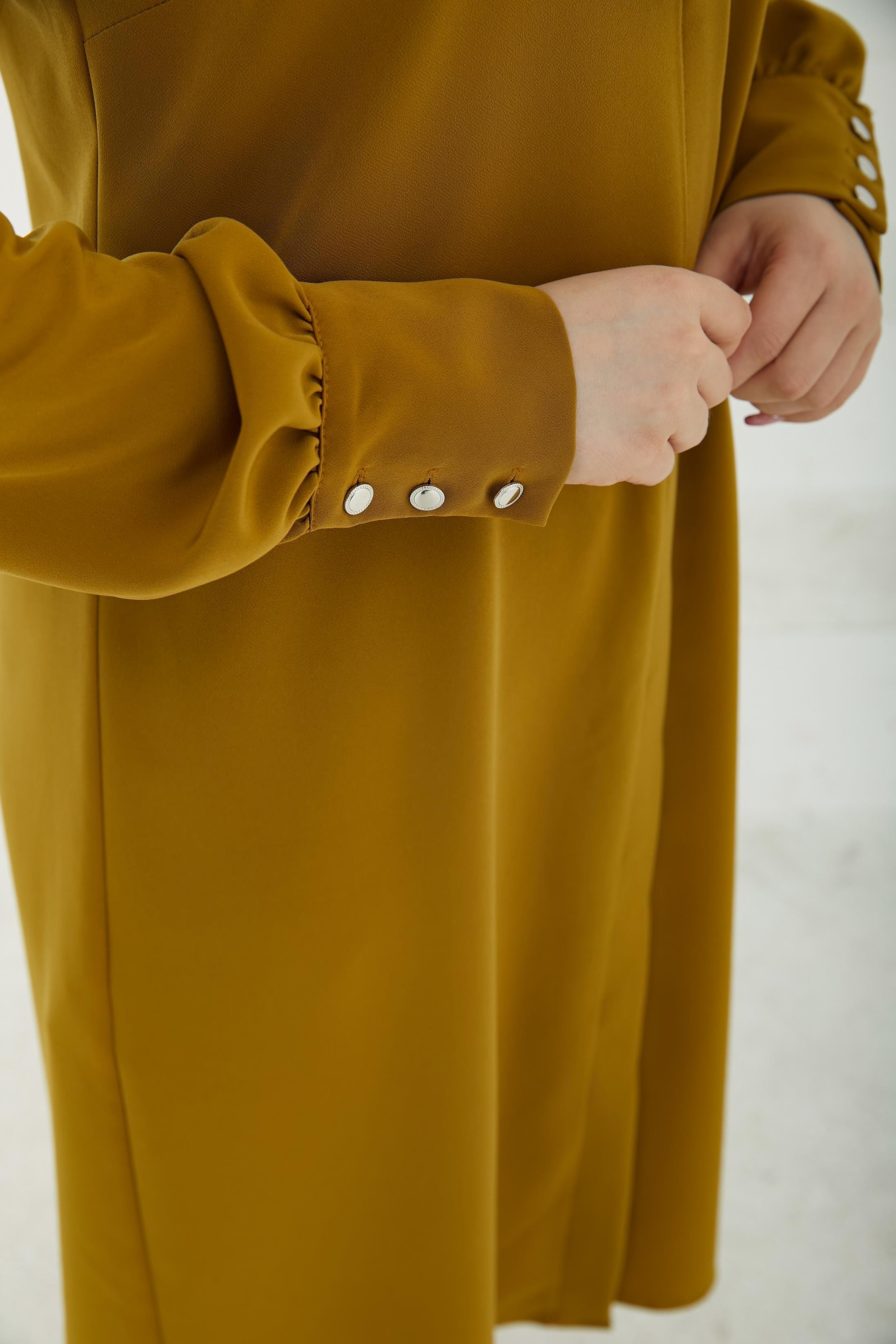 ARMİNE TREND Gizli Düğmeli Yakası Kurdele Detaylı Tunik-Hardal-25YT450