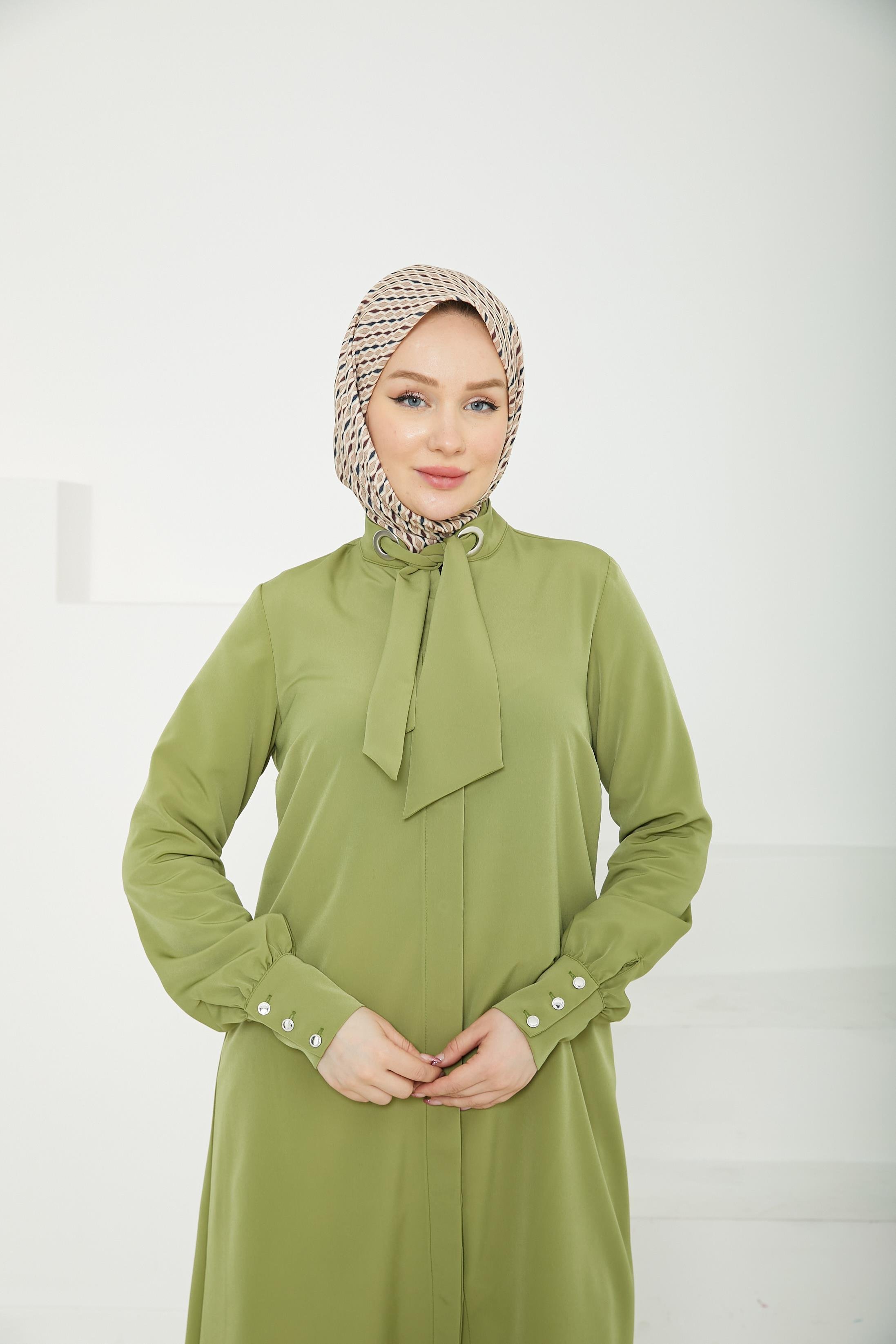 ARMİNE TREND Gizli Düğmeli Yakası Kurdele Detaylı Tunik-Açık Haki-25YT450