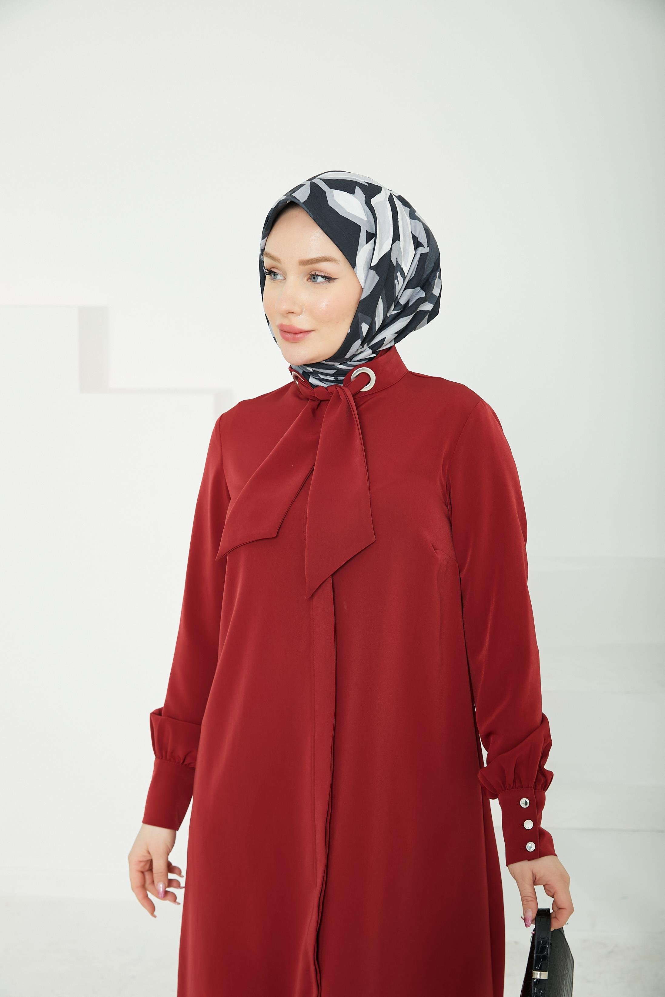 ARMİNE TREND Gizli Düğmeli Yakası Kurdele Detaylı Tunik-Bordo-25YT450
