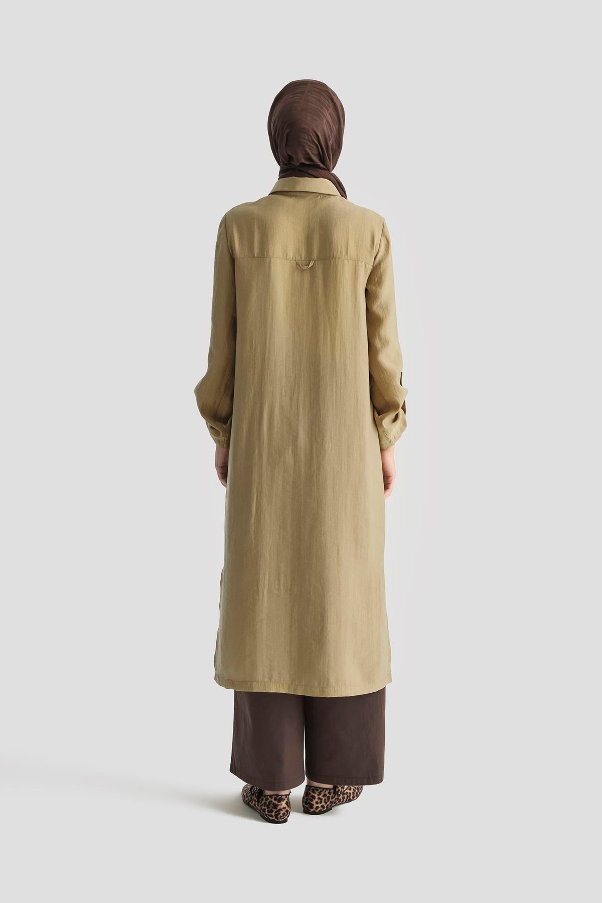 ARMİNE TREND Gömlek Yaka Boydan Düğmeli Tunik-Camel 25YT4142