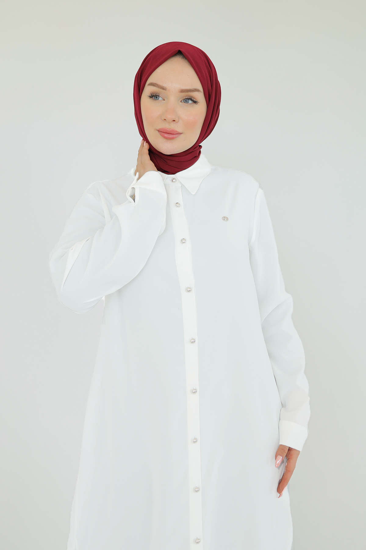 ARMİNE TREND Gömlek Yaka Boydan Düğmeli Tunik-Beyaz 25YT448