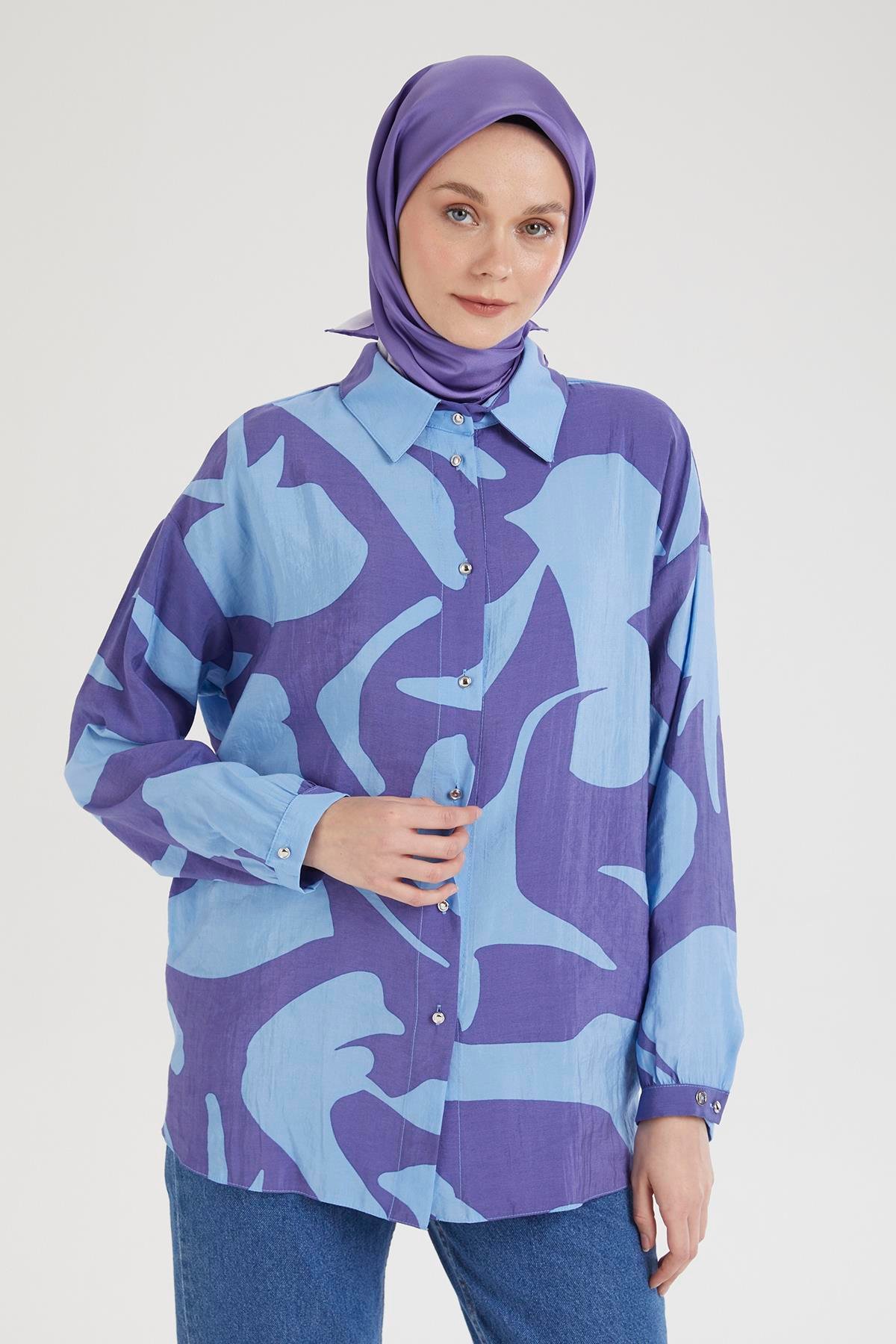ARMİNE TREND Gömlek Yaka Düğmeli Basic Tunik-Mavi 25YT487