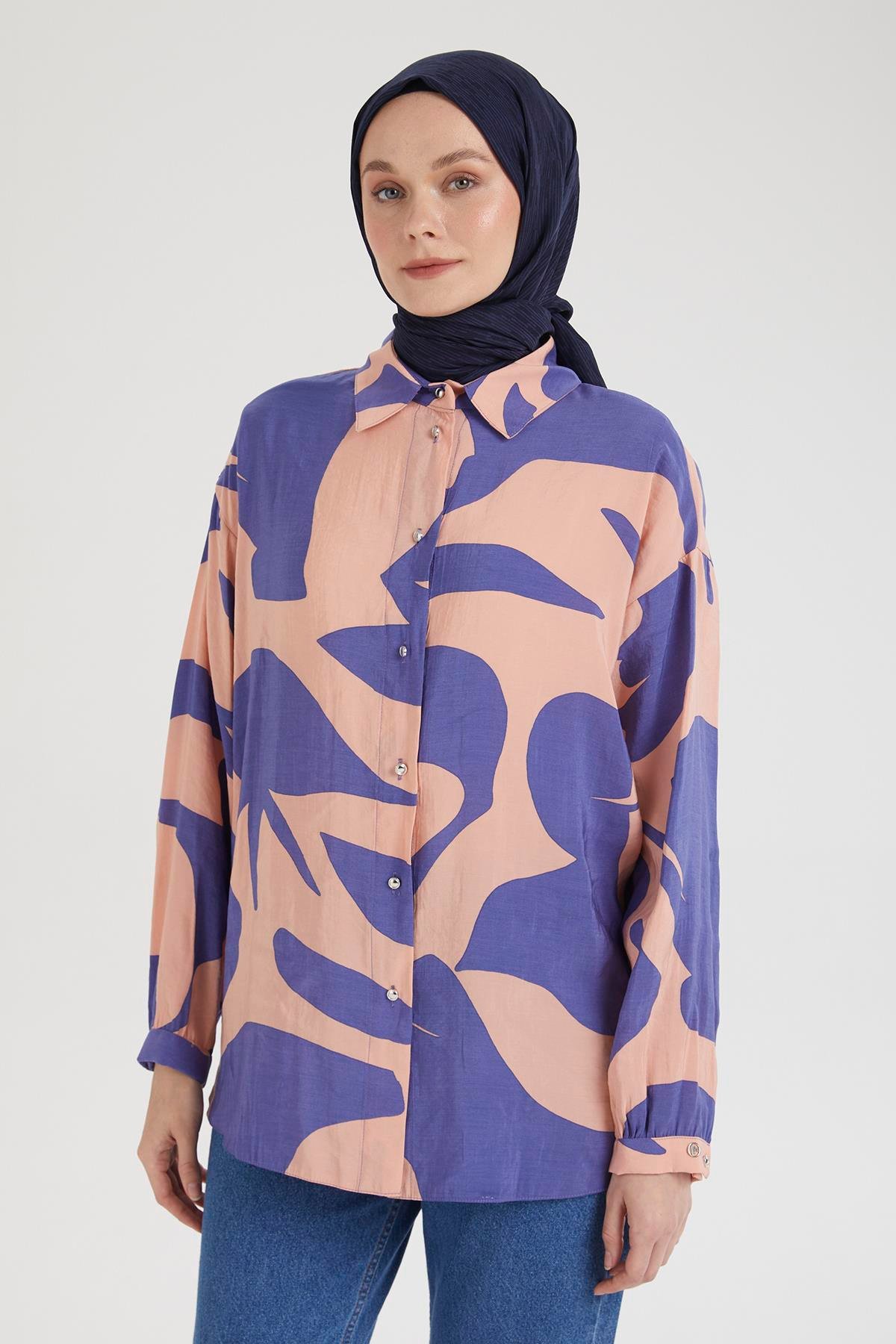 ARMİNE TREND Gömlek Yaka Düğmeli Basic Tunik-MOR 25YT487