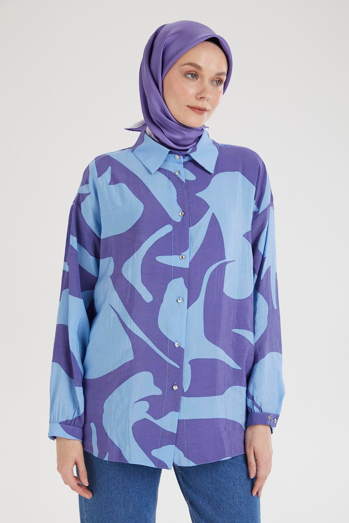 ARMİNE TREND Gömlek Yaka Düğmeli Basic Tunik-Mavi 25YT487