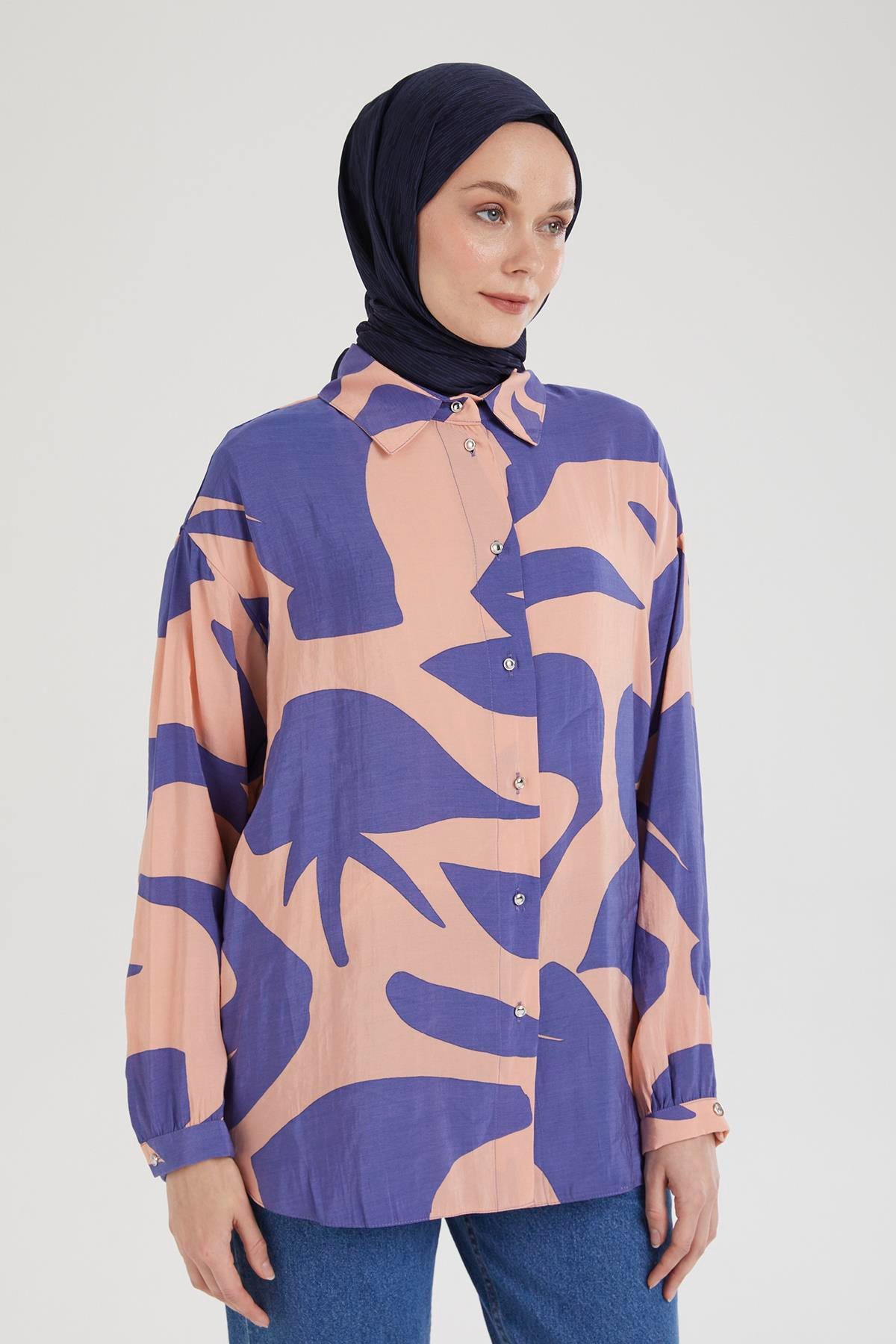 ARMİNE TREND Gömlek Yaka Düğmeli Basic Tunik-MOR 25YT487