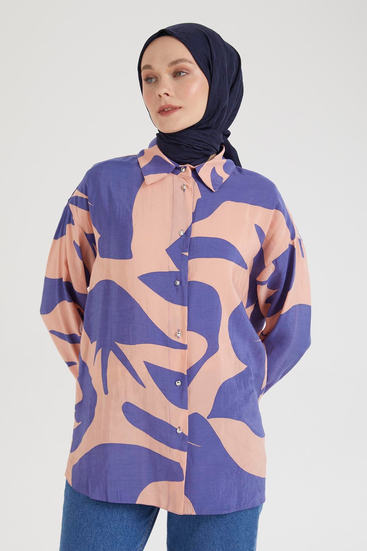 ARMİNE TREND Gömlek Yaka Düğmeli Basic Tunik-MOR 25YT487