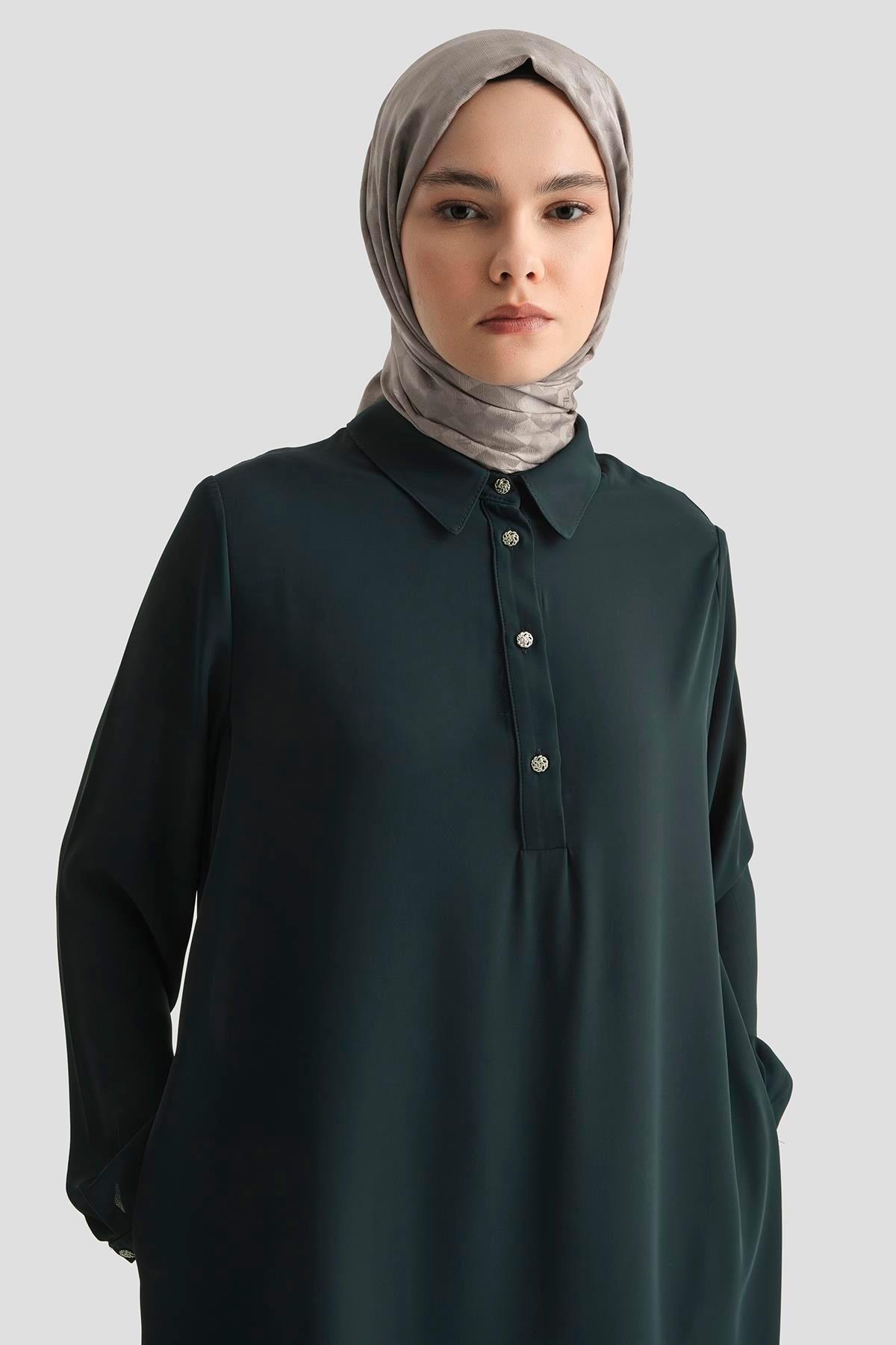 ARMİNE TREND Gömlek Yaka Yakası Düğmeli Tunik-Lacivert 25YT4149
