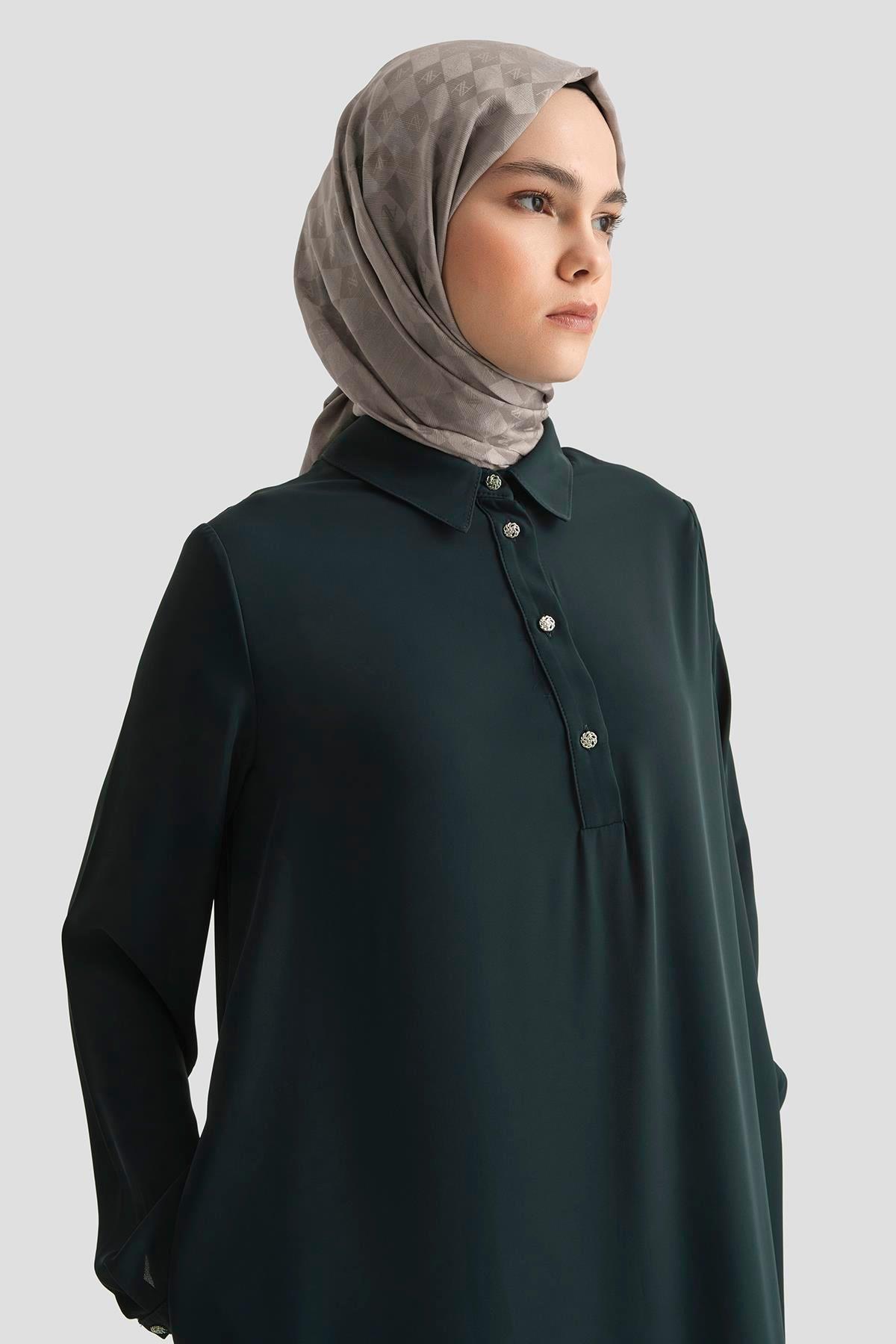 ARMİNE TREND Gömlek Yaka Yakası Düğmeli Tunik-Lacivert 25YT4149