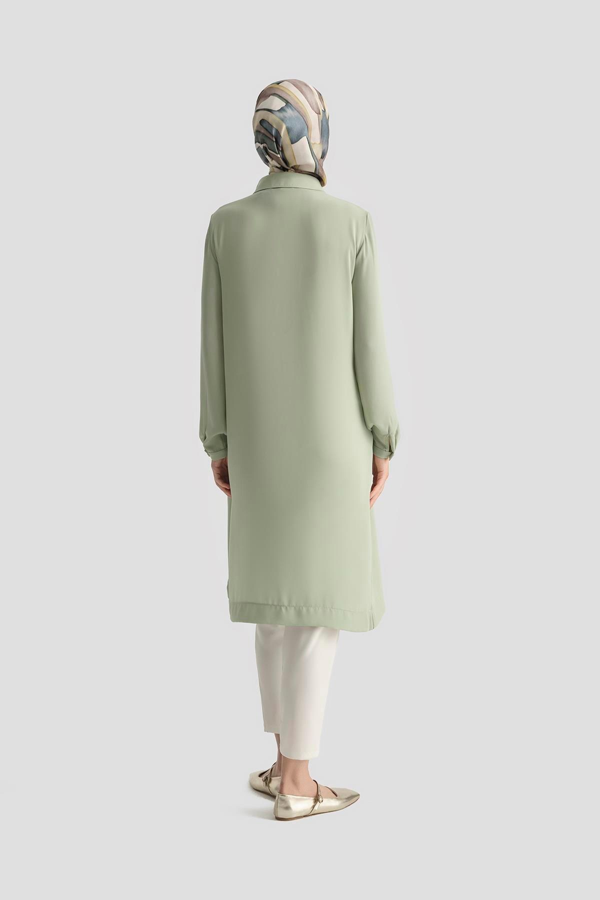 ARMİNE TREND Gömlek Yaka Yakası Düğmeli Tunik-Mint 25YT4149