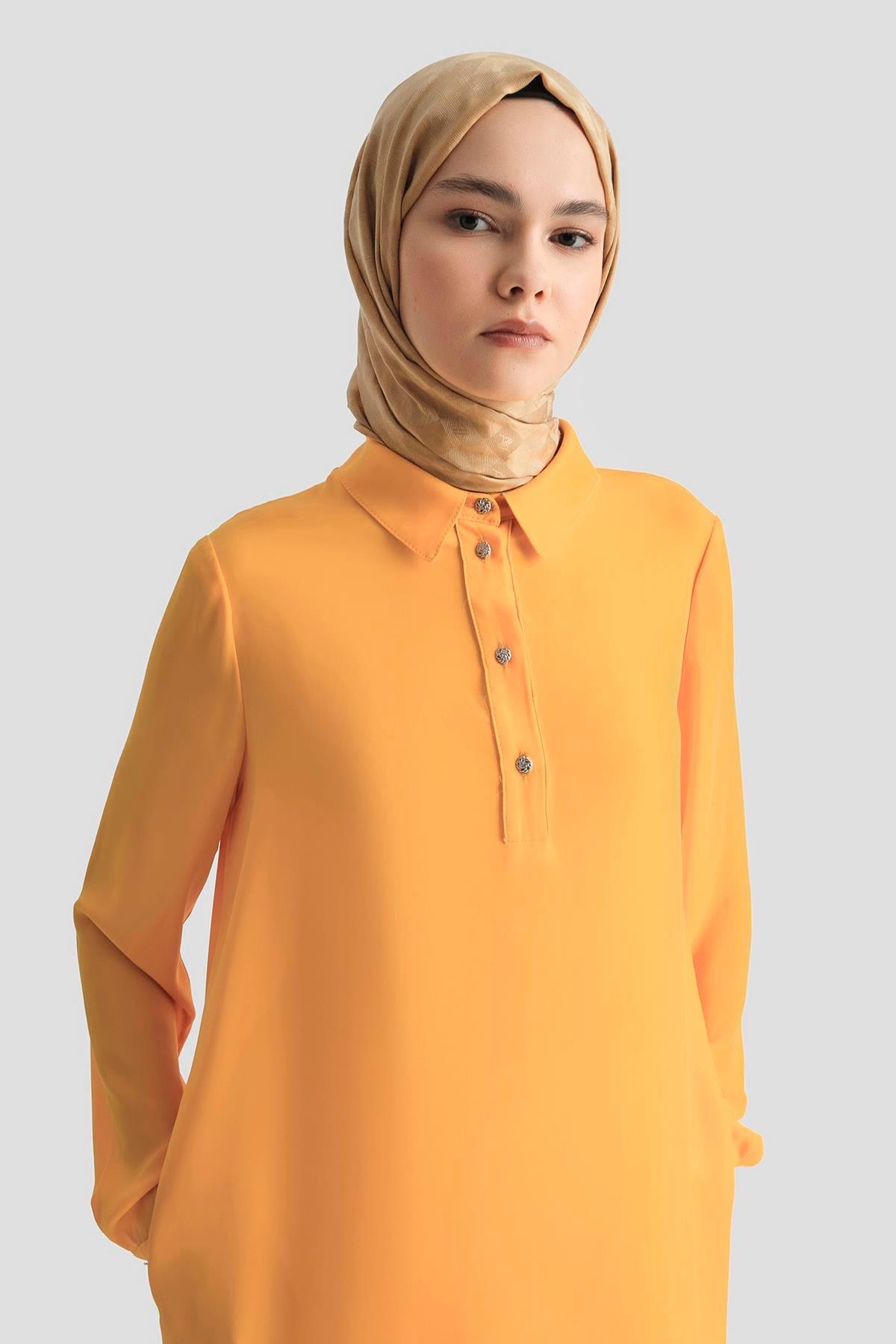 ARMİNE TREND Gömlek Yaka Yakası Düğmeli Tunik-Sarı 25YT4149
