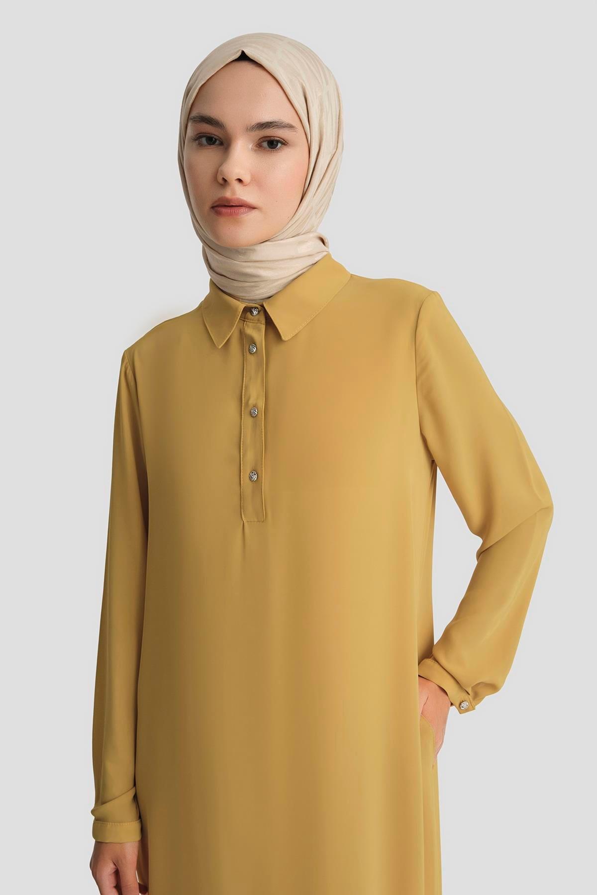 ARMİNE TREND Gömlek Yaka Yakası Düğmeli Tunik-Olive 25YT4149