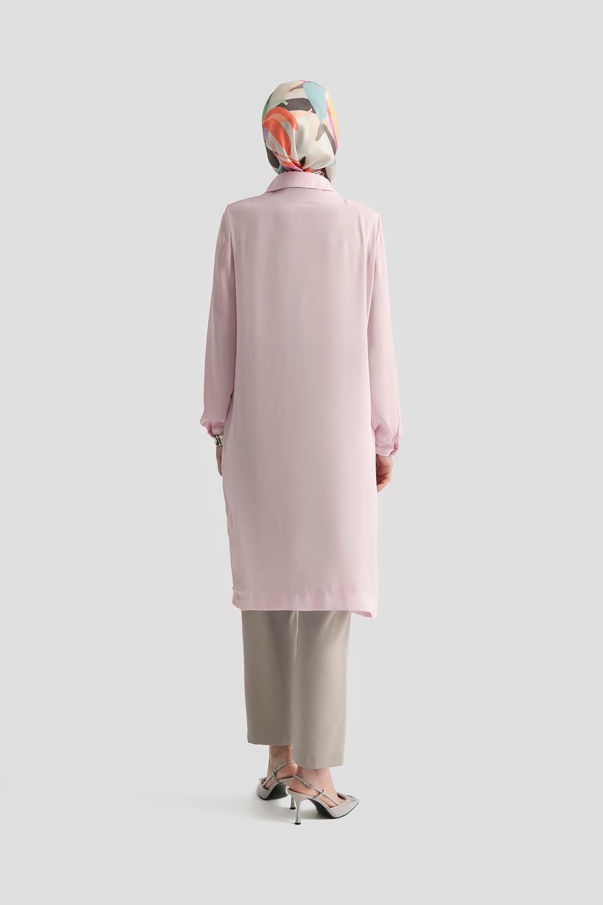 ARMİNE TREND Gömlek Yaka Yakası Düğmeli Tunik-Pembe 25YT4149