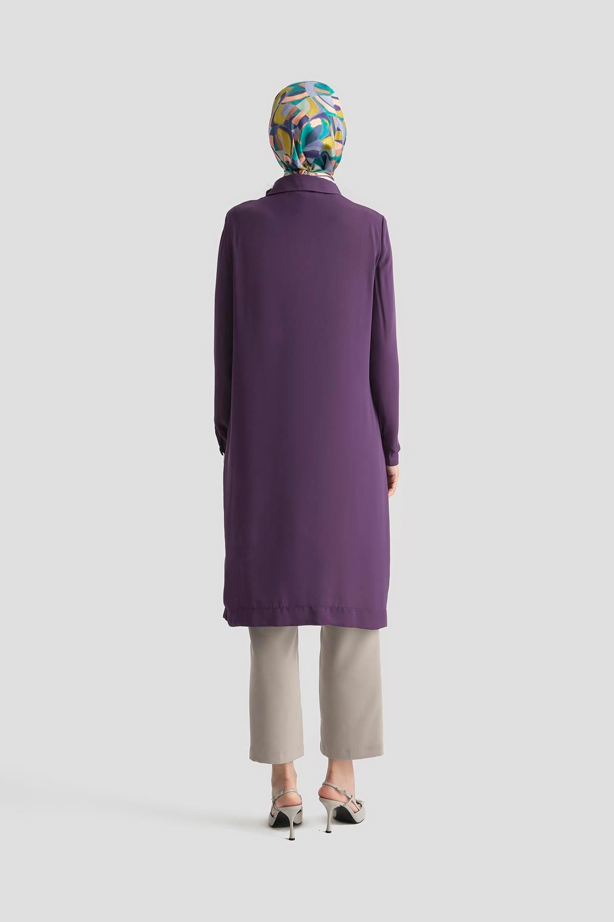 ARMİNE TREND Gömlek Yaka Yakası Düğmeli Tunik-Mor 25YT4149
