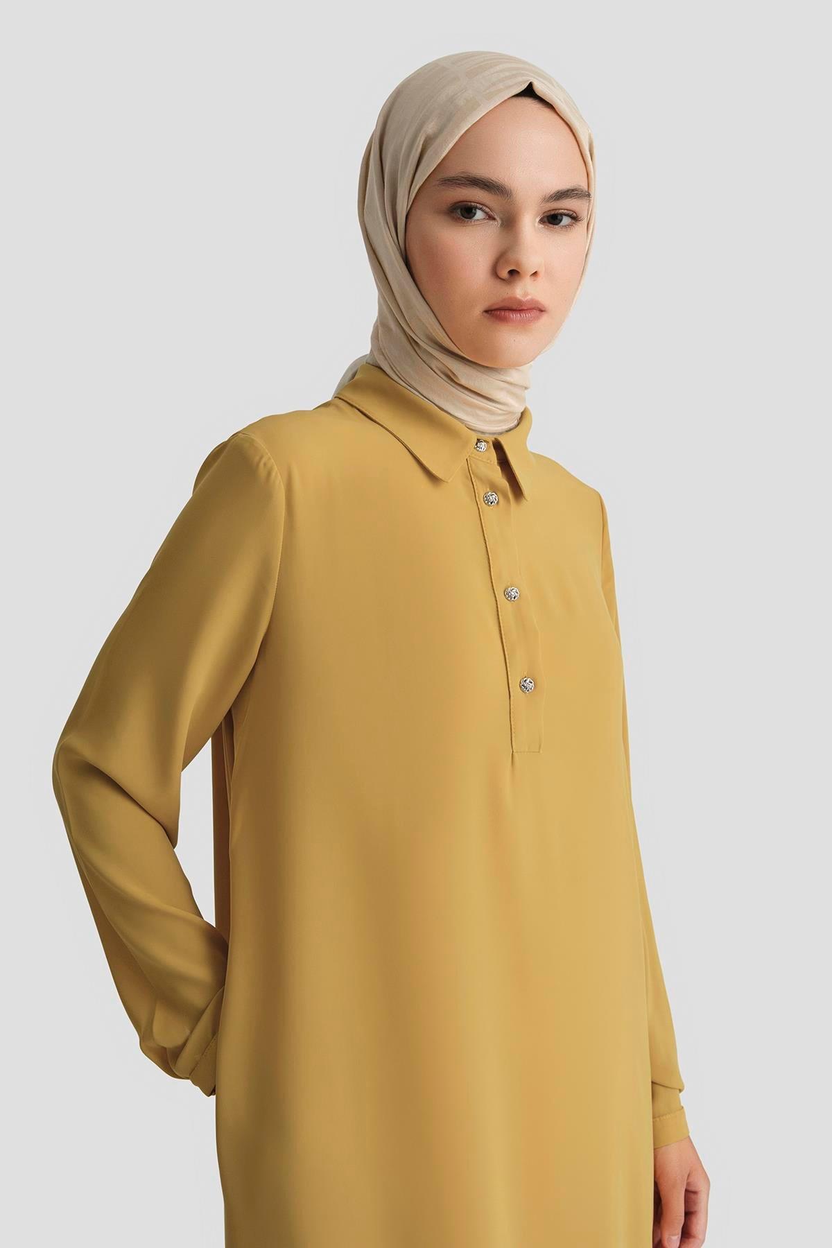ARMİNE TREND Gömlek Yaka Yakası Düğmeli Tunik-Olive 25YT4149