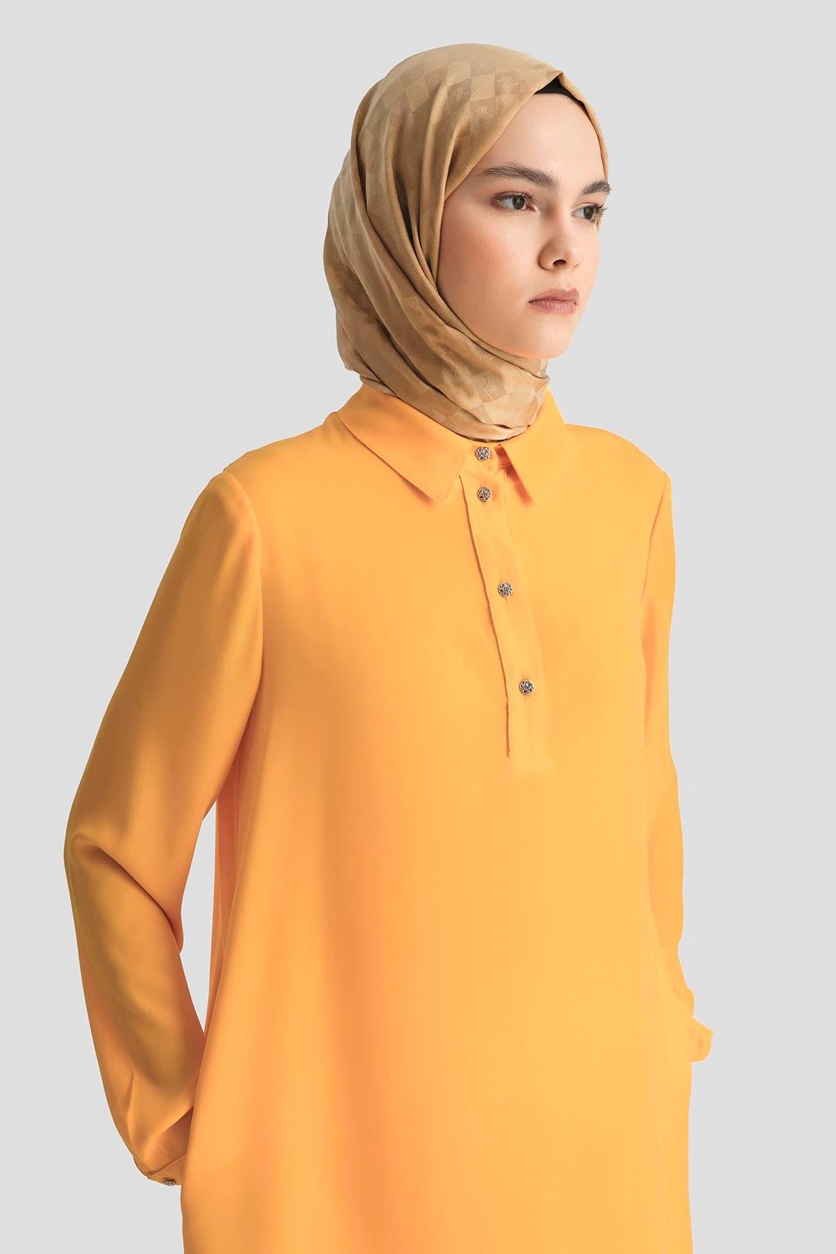 ARMİNE TREND Gömlek Yaka Yakası Düğmeli Tunik-Sarı 25YT4149
