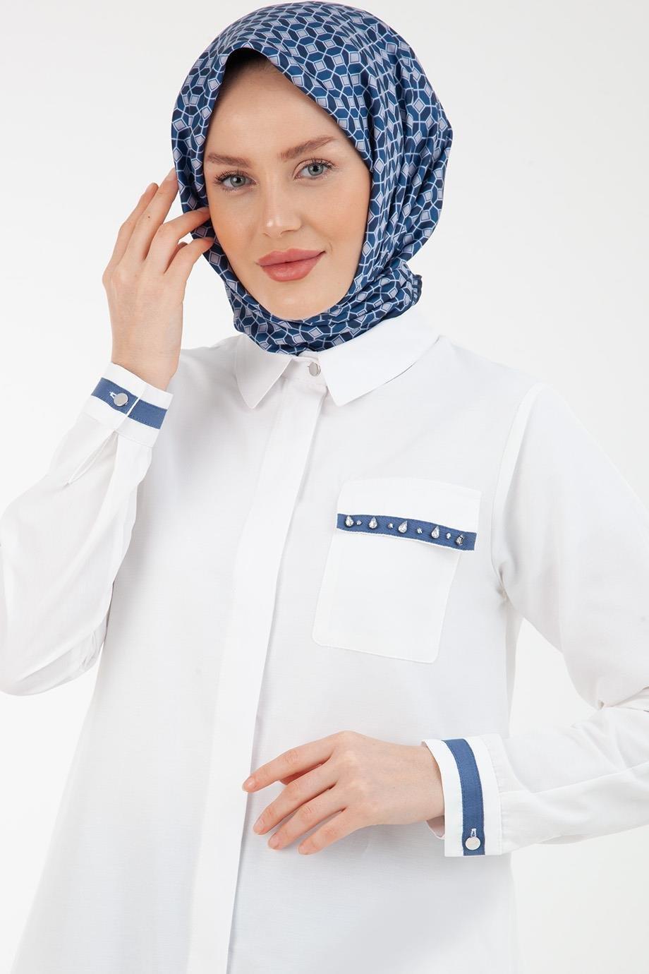 ARMİNE TREND Gömlek Yakalı Düğmeli Tunik-Ekru 23YT405