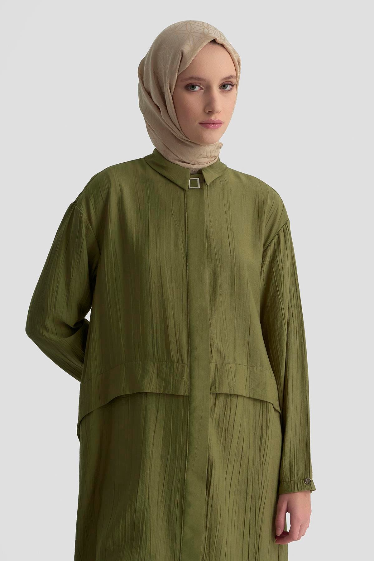 ARMİNE TREND Gömlek Yakalı Gizli Düğmeli Tunik-Haki 25YT435