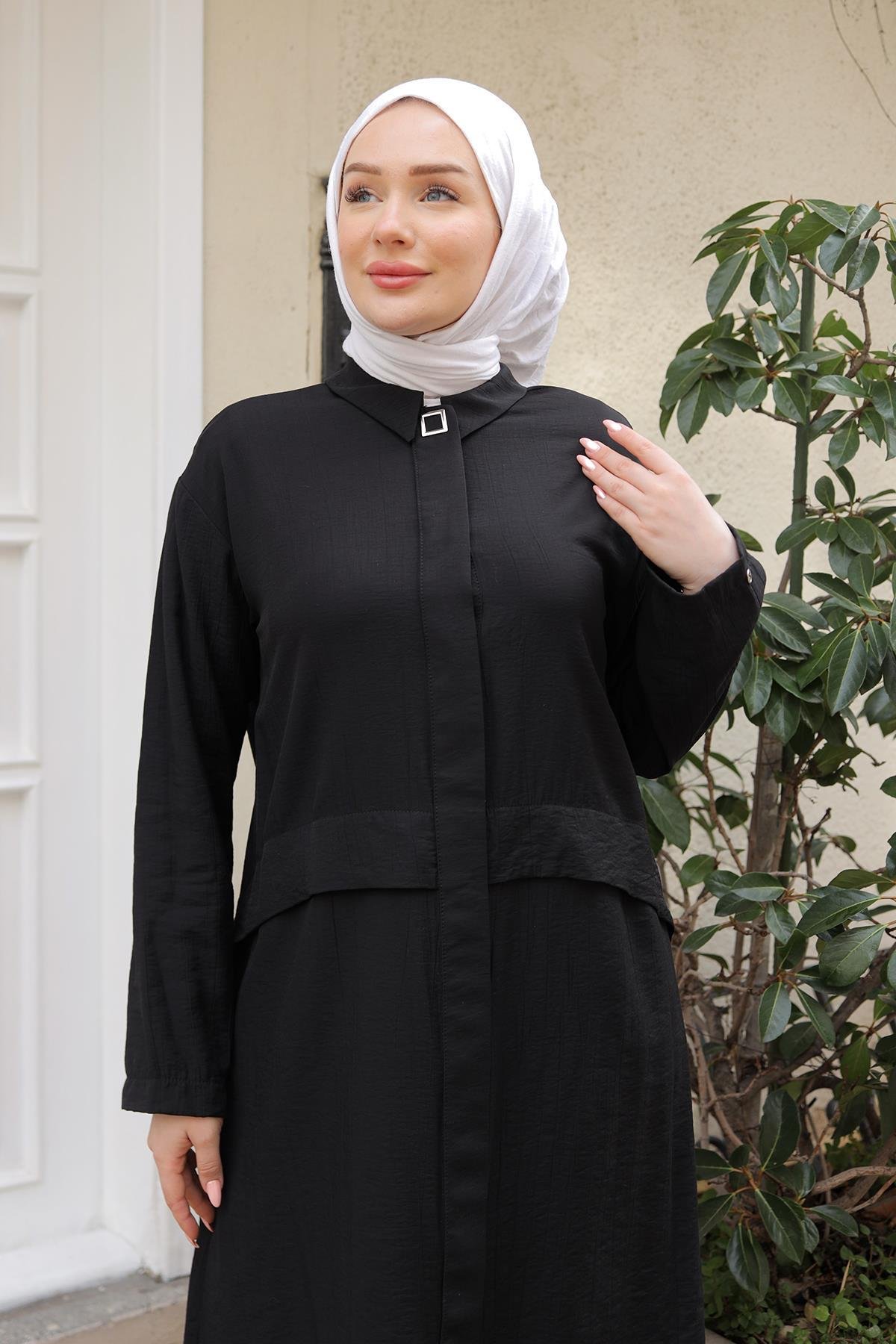 ARMİNE TREND Gömlek Yakalı Gizli Düğmeli Tunik-Siyah 25YT435