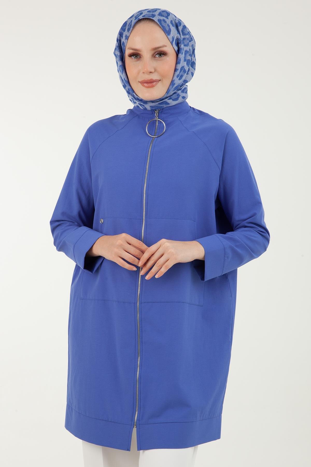 ARMİNE TREND İpek Krep Kumaşlı Sırtı Yıldızlı Fermuarlı Tunik-Saks 23YT524