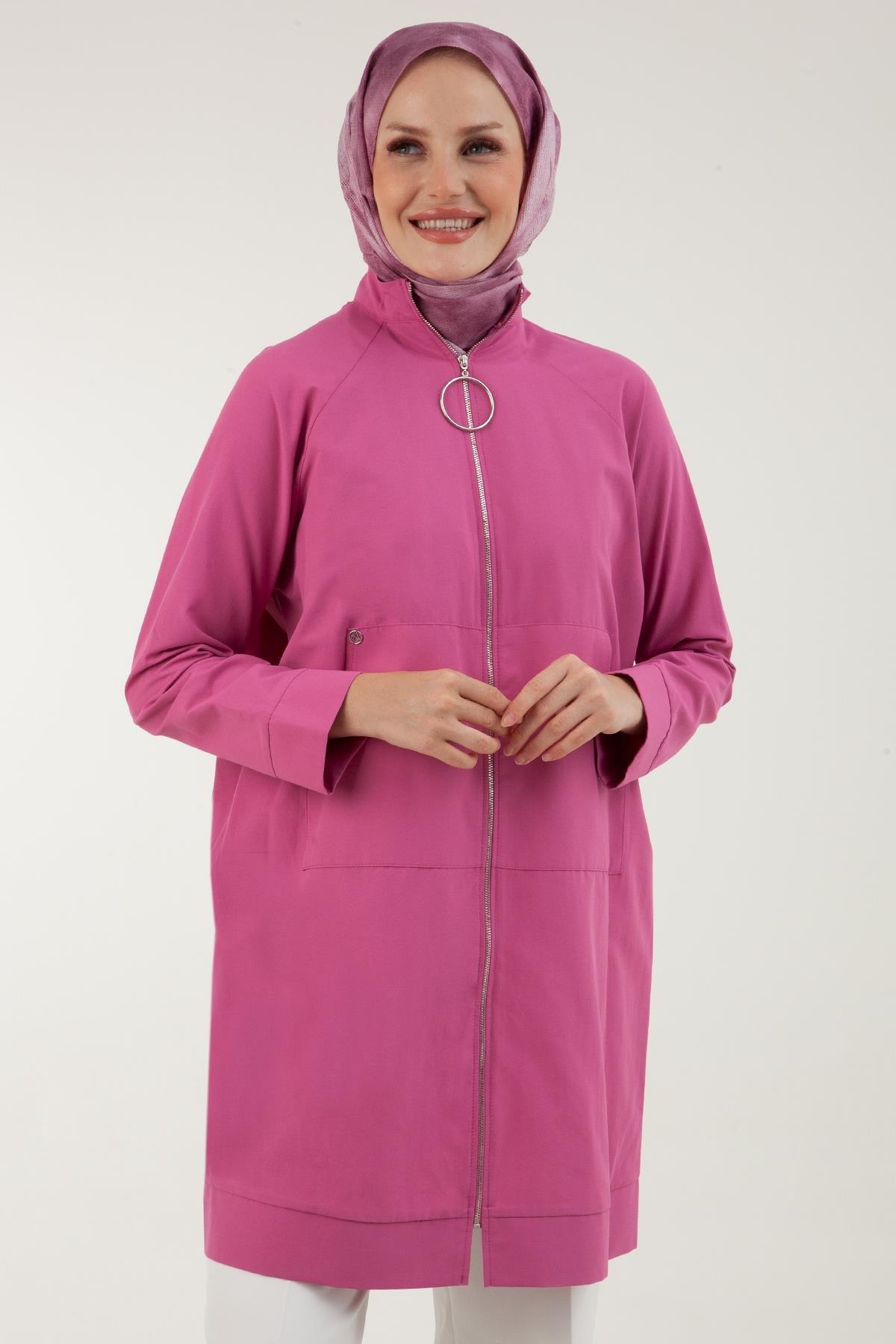 ARMİNE TREND İpek Krep Kumaşlı Sırtı Yıldızlı Fermuarlı Tunik-Pembe 23YT524