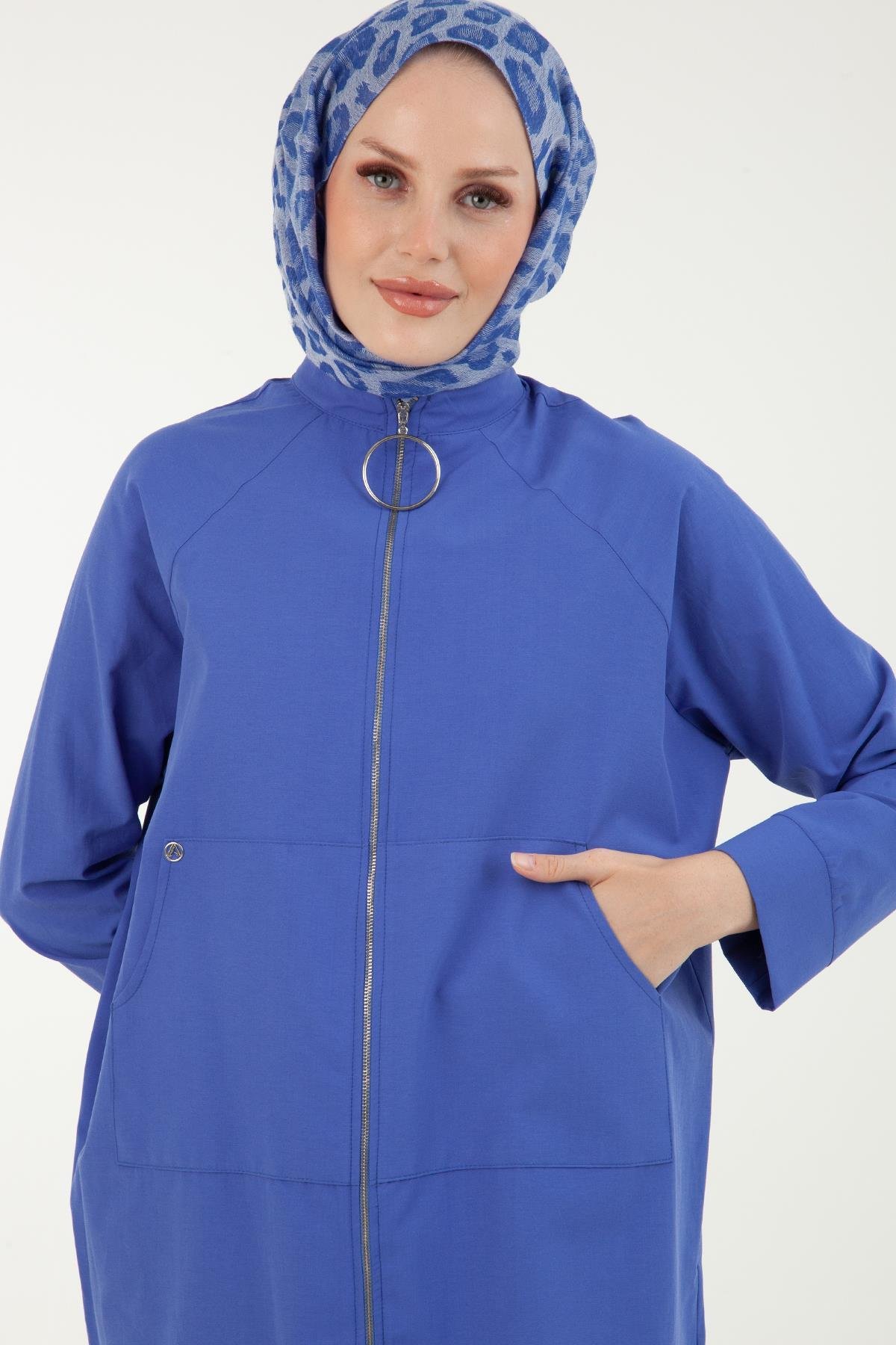 ARMİNE TREND İpek Krep Kumaşlı Sırtı Yıldızlı Fermuarlı Tunik-Saks 23YT524