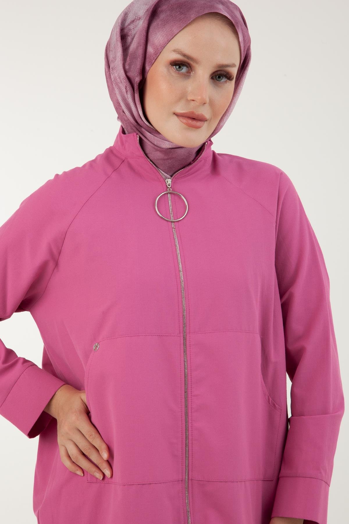 ARMİNE TREND İpek Krep Kumaşlı Sırtı Yıldızlı Fermuarlı Tunik-Pembe 23YT524