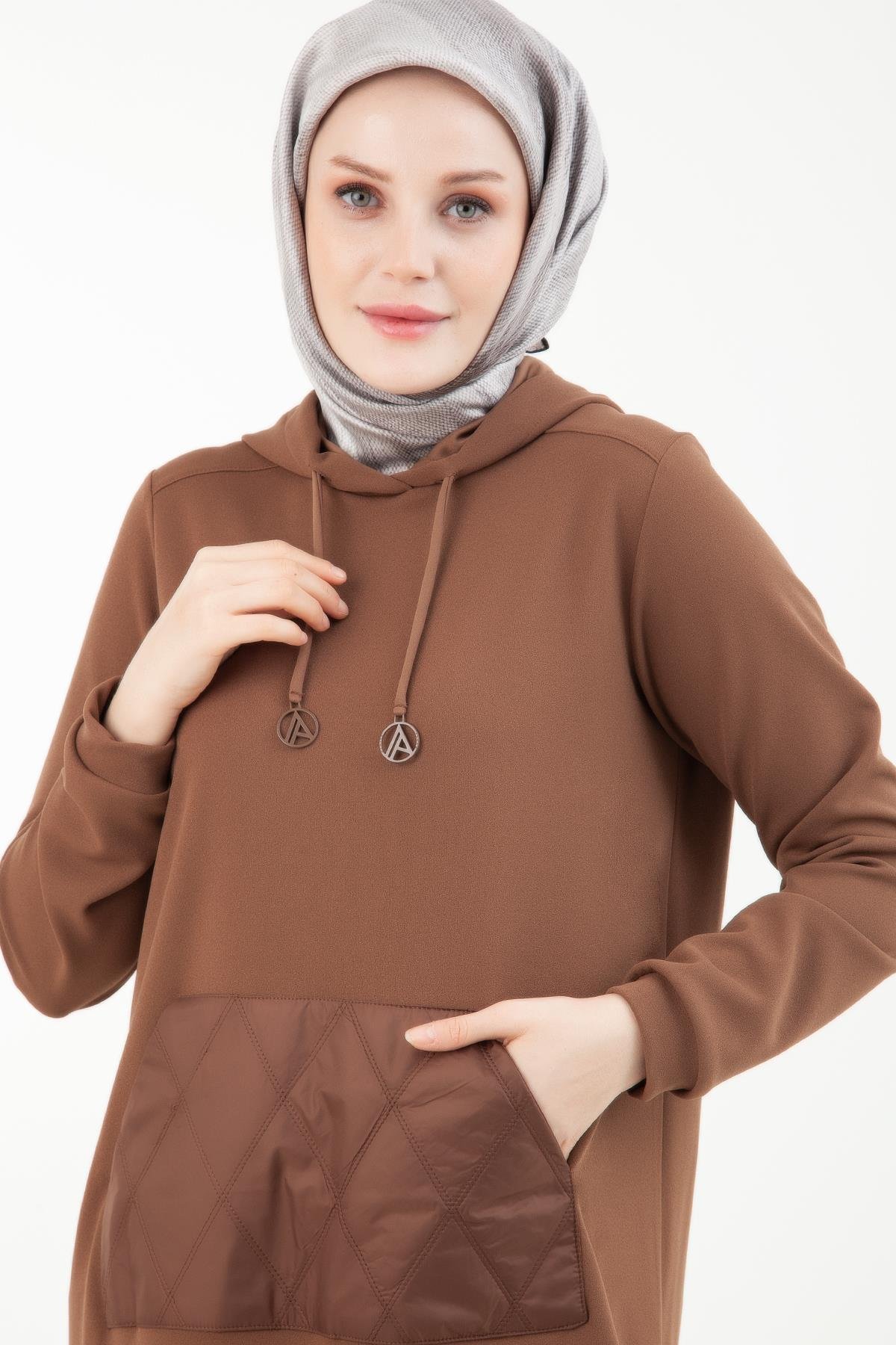 ARMİNE TREND Kapitone Detaylı Cepli Tunik-Badem 23KT447