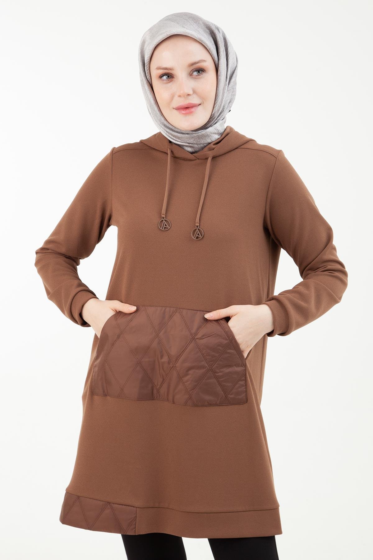 ARMİNE TREND Kapitone Detaylı Cepli Tunik-Badem 23KT447