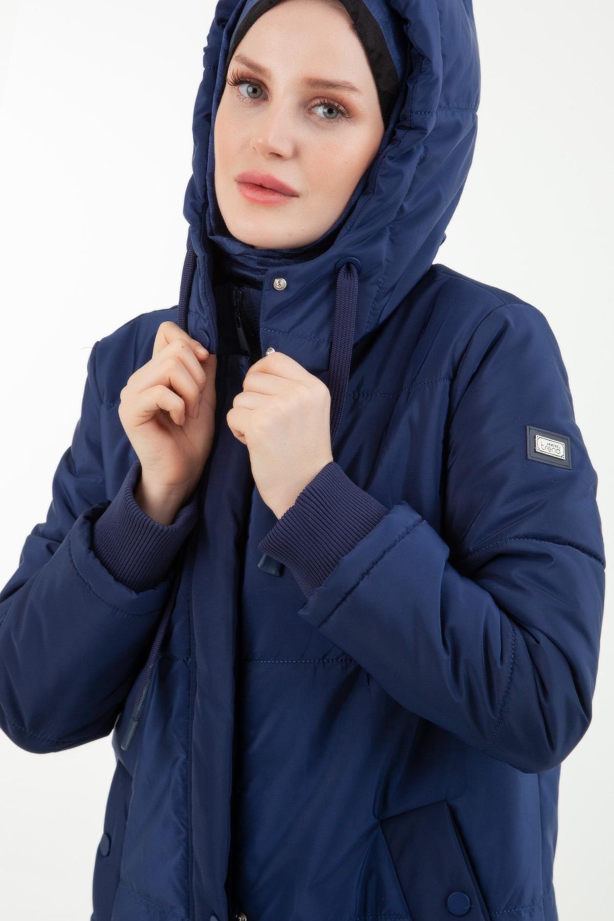 ARMİNE TREND Kapitone Seyyar Kapüşonlu Önden Cepli Fermuarlı Mont-Saks 23KT706