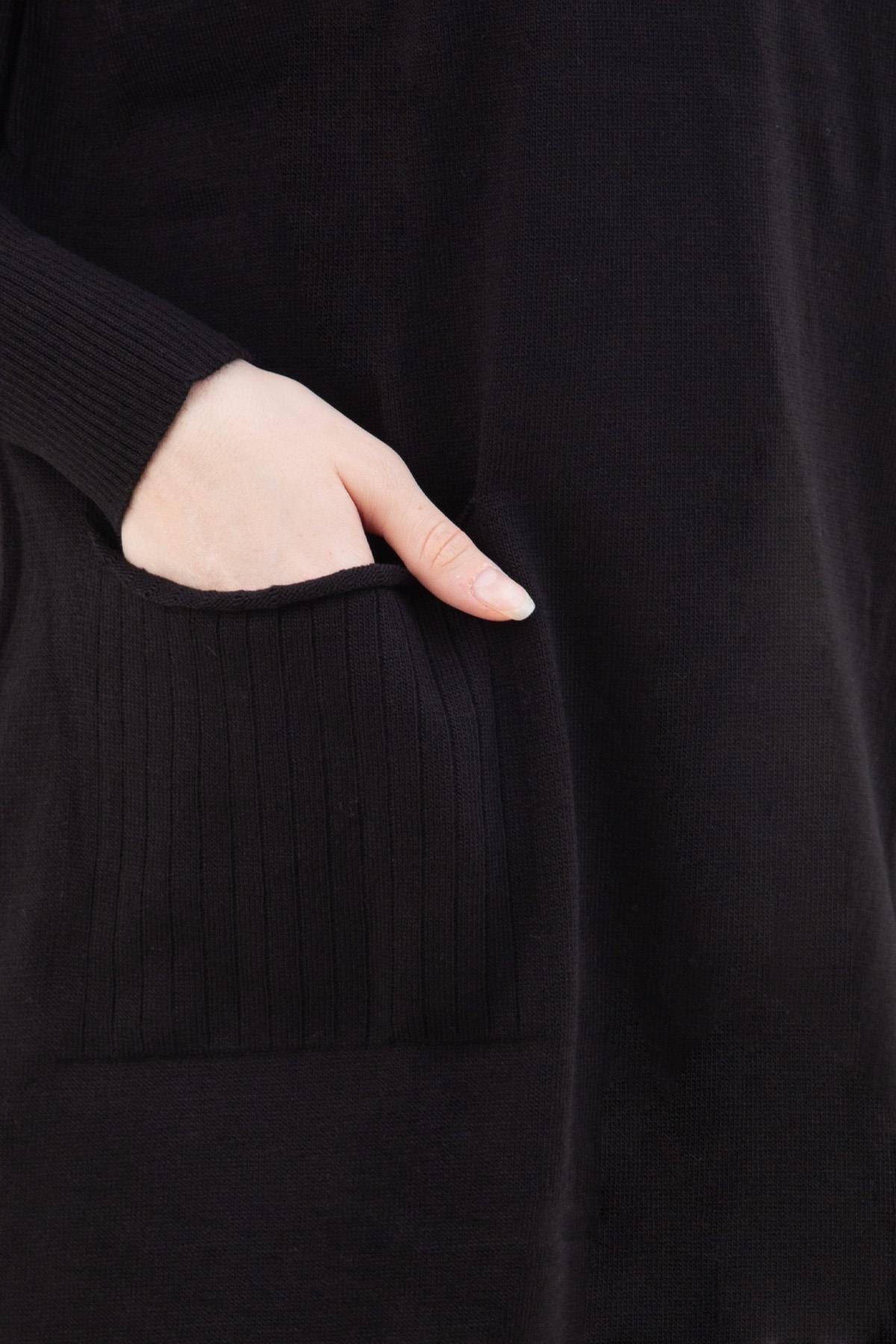 ARMİNE TREND Kapüşonlu Önden Cepli Pantolonlu Triko İkili Takım-Siyah 22KD601