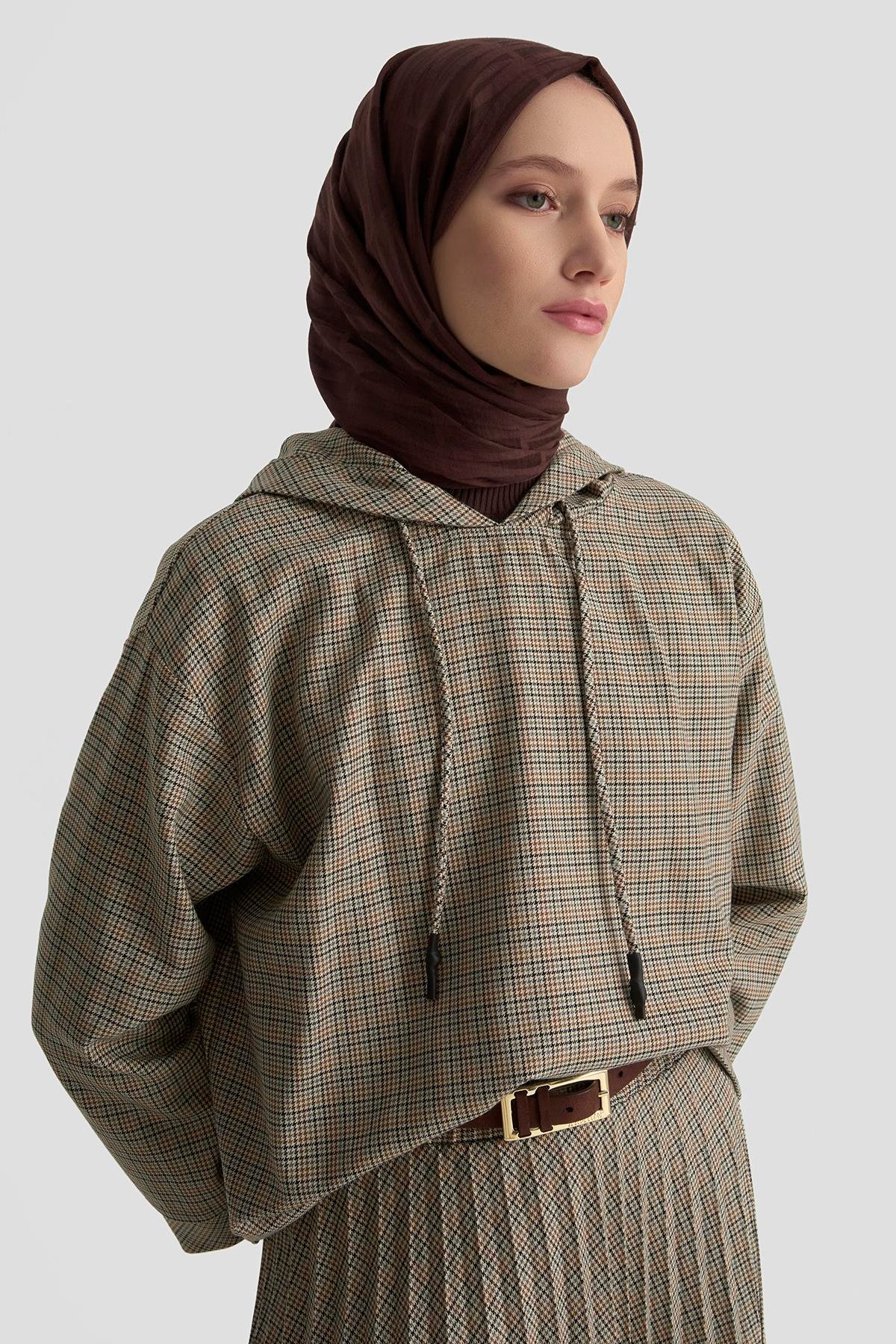 ARMİNE TREND Kapüşonlu Piliseli Etekli Takım Camel 25KT613