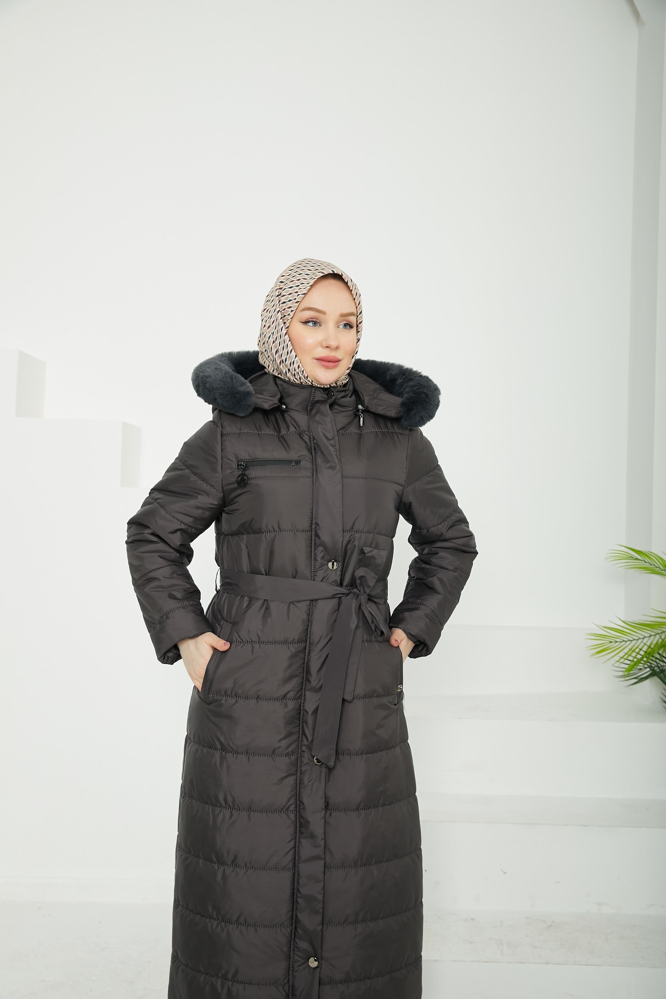 ARMİNE TREND Kapüşonu Kürk Detaylı Kap-Antrasit 24KTD741
