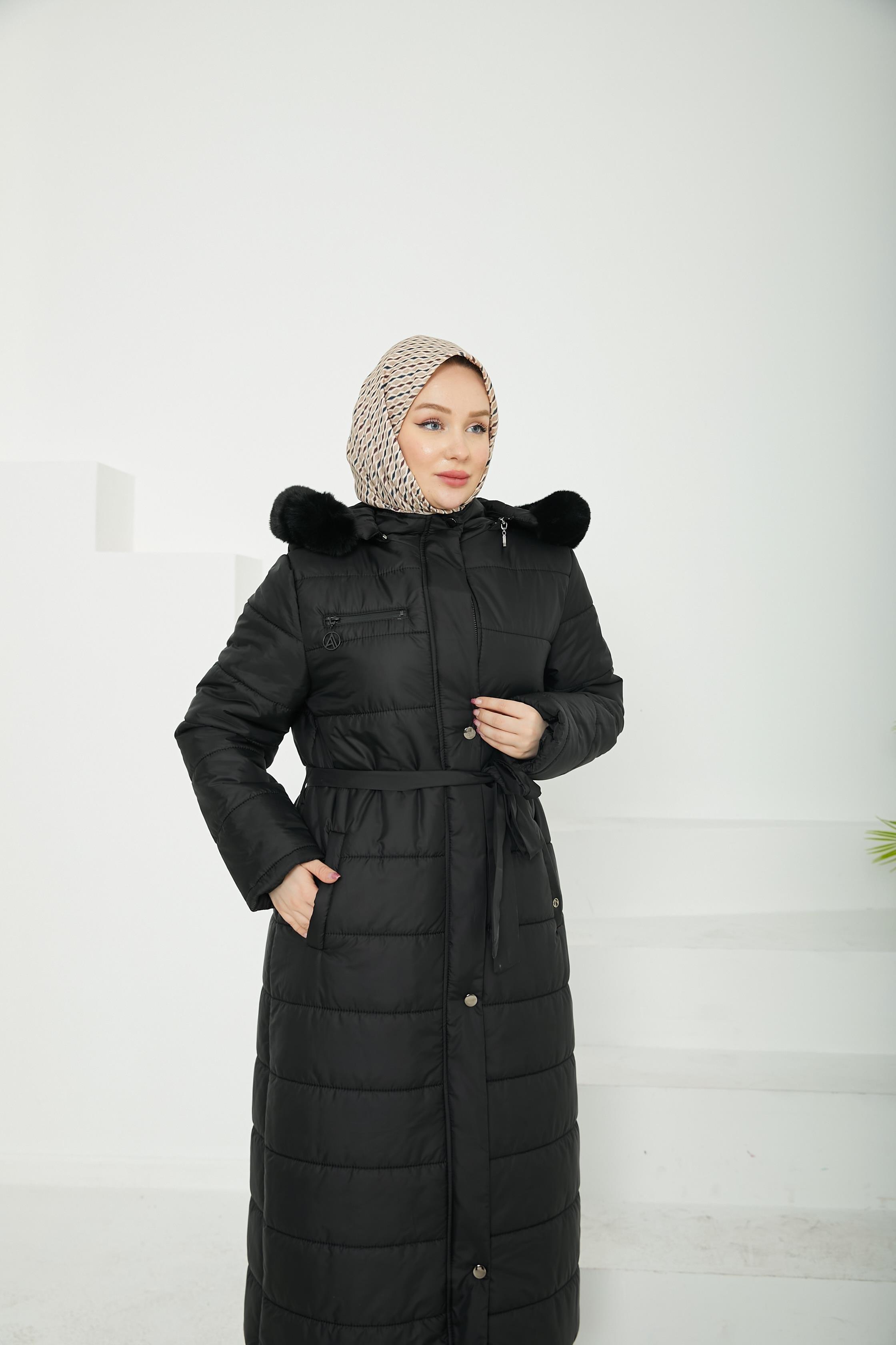 ARMİNE TREND Kapüşonu Kürk Detaylı Kap-Siyah 24KTD741