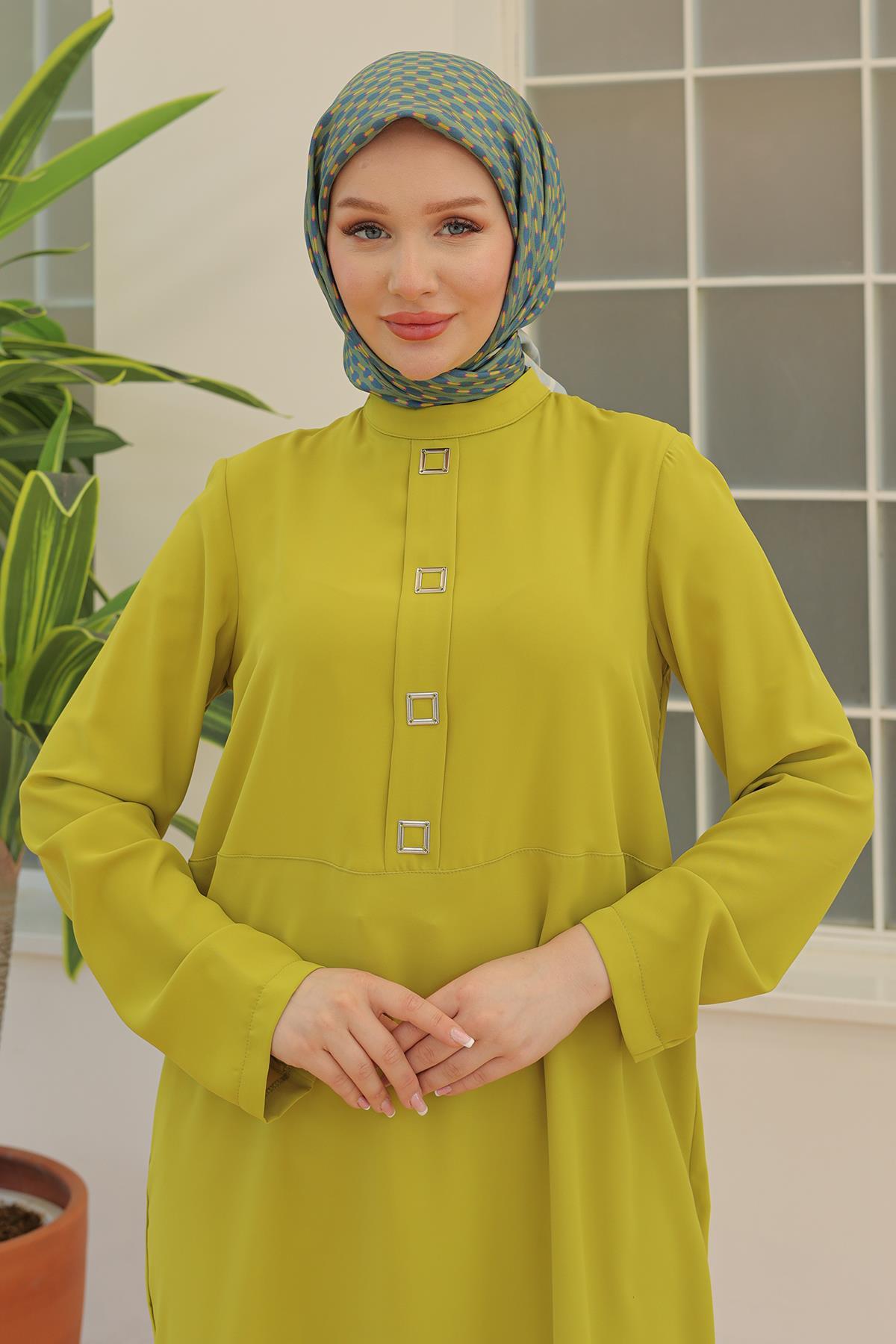 ARMİNE TREND Kare Çıtçıtlı Tunik Fıstık Yeşili 24YT451