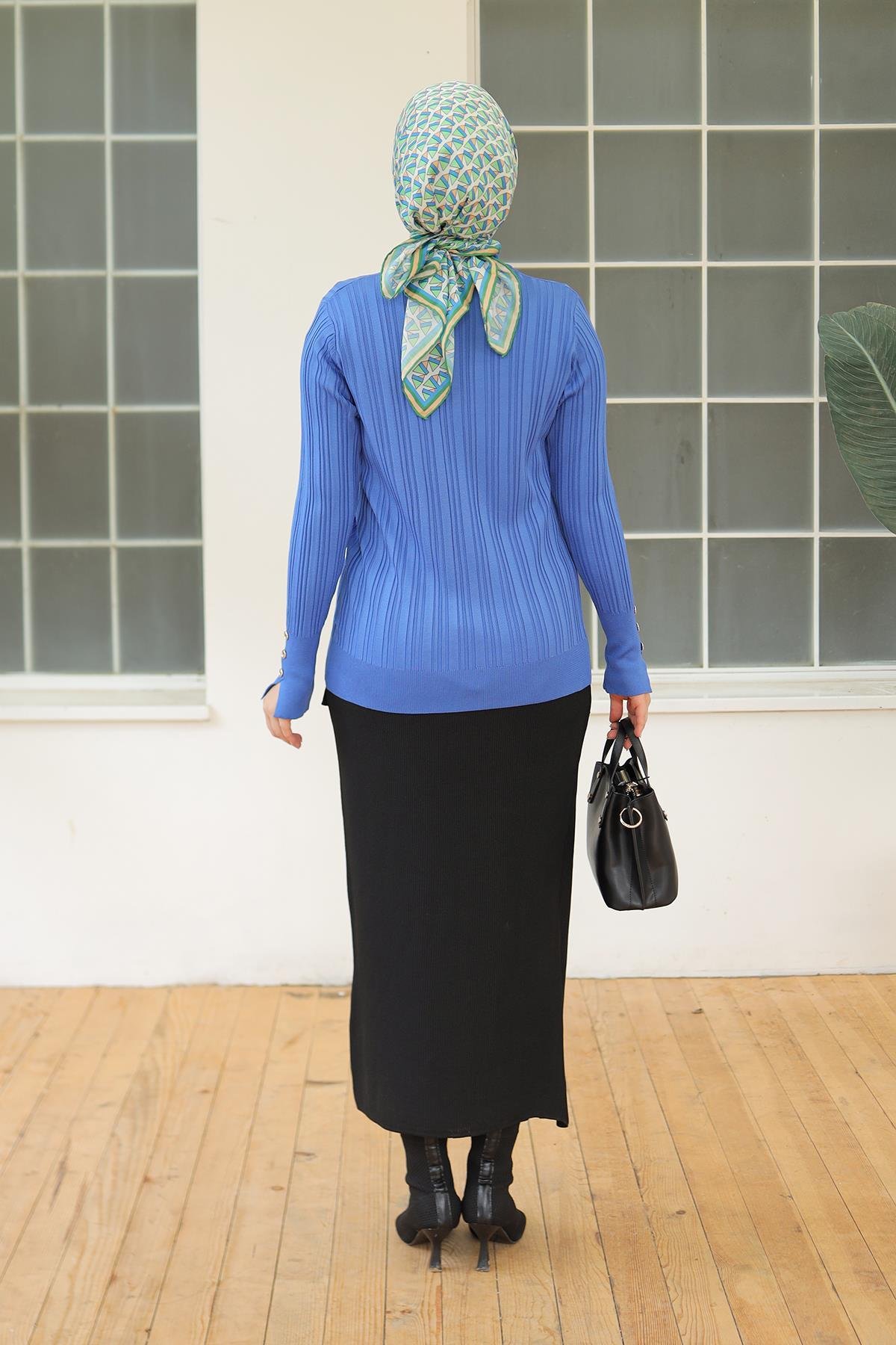 ARMİNE TREND Kolları Düğme Detaylı Triko Tunik-Saks 24KTD301